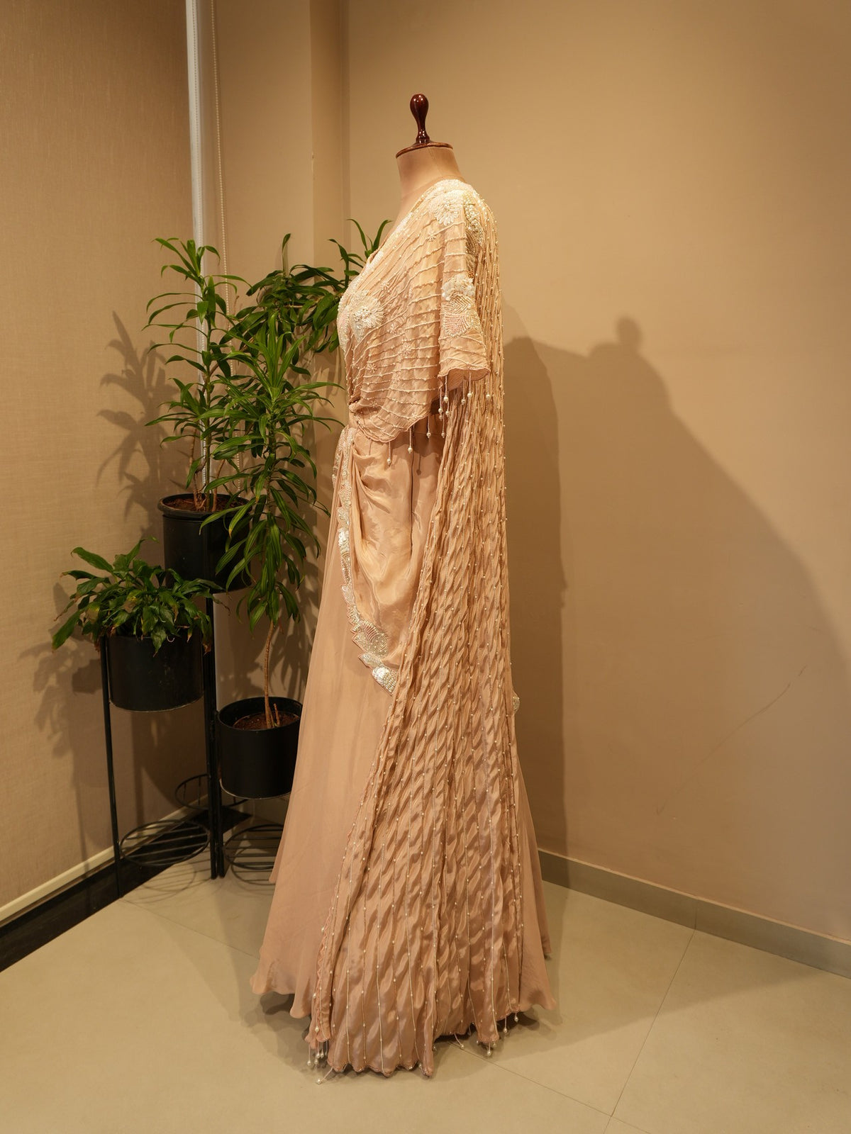 Champagne gold drape lehenga set