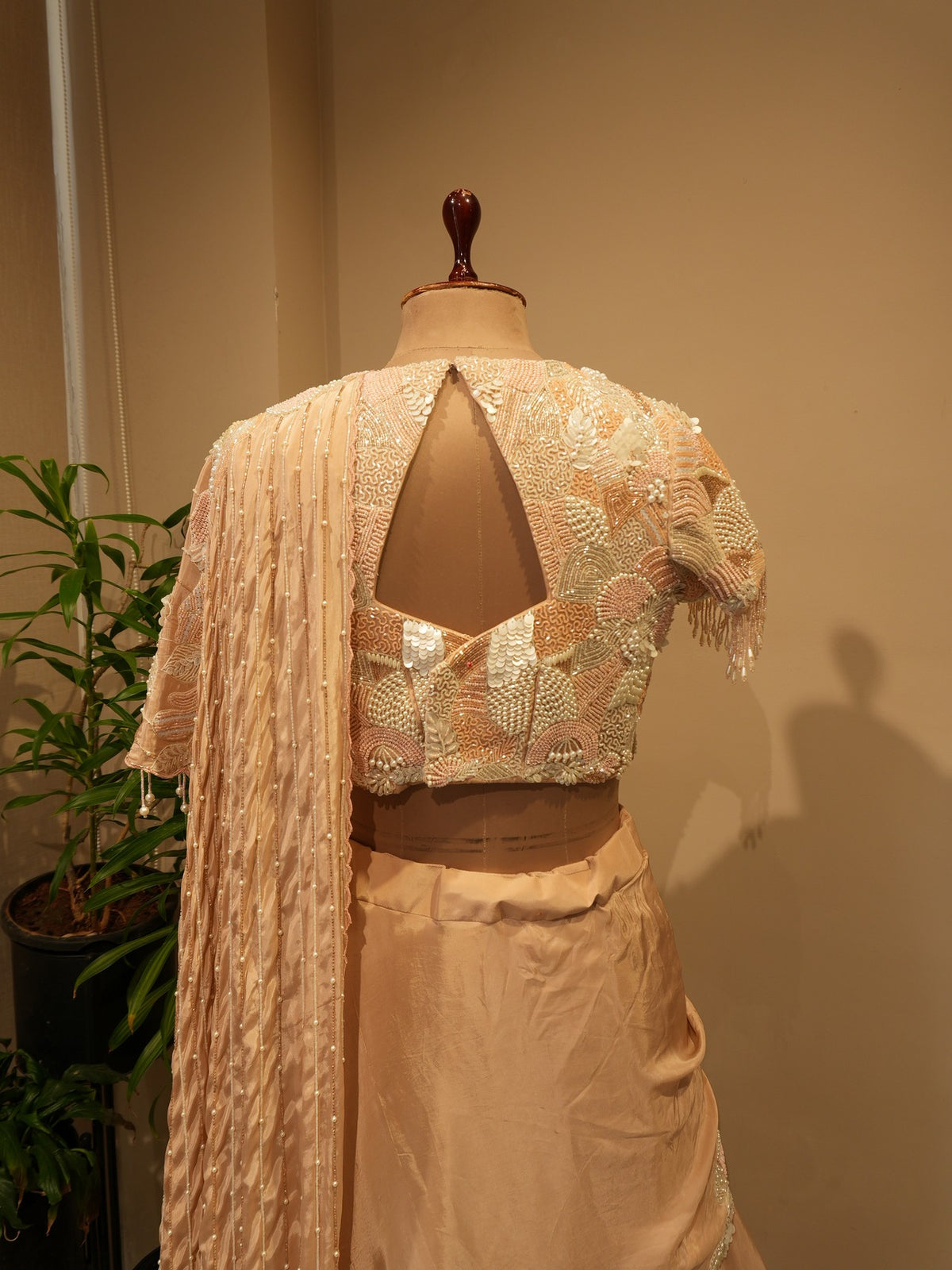 Champagne gold drape lehenga set