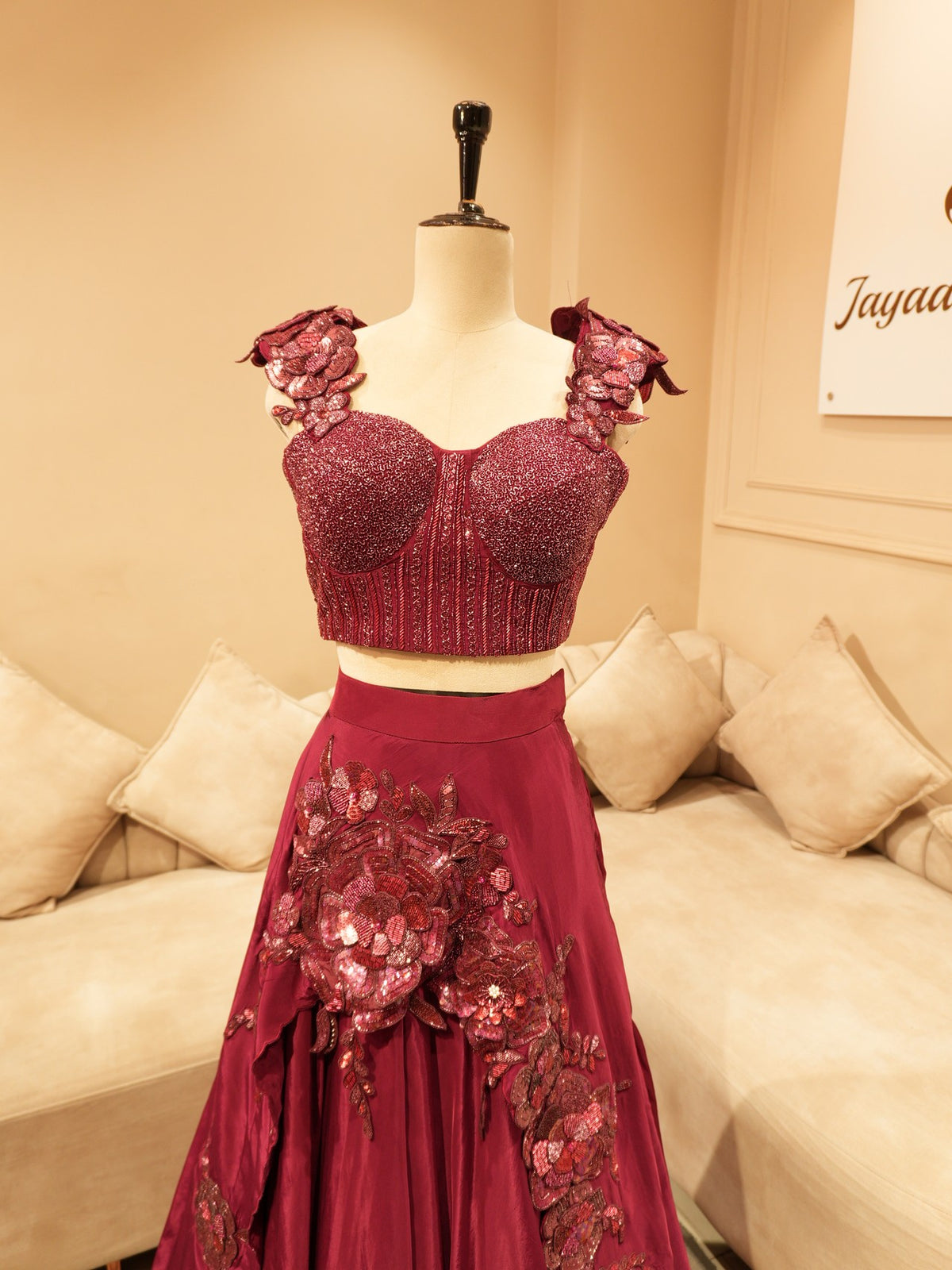 Deep maroon drape crop top skirt
