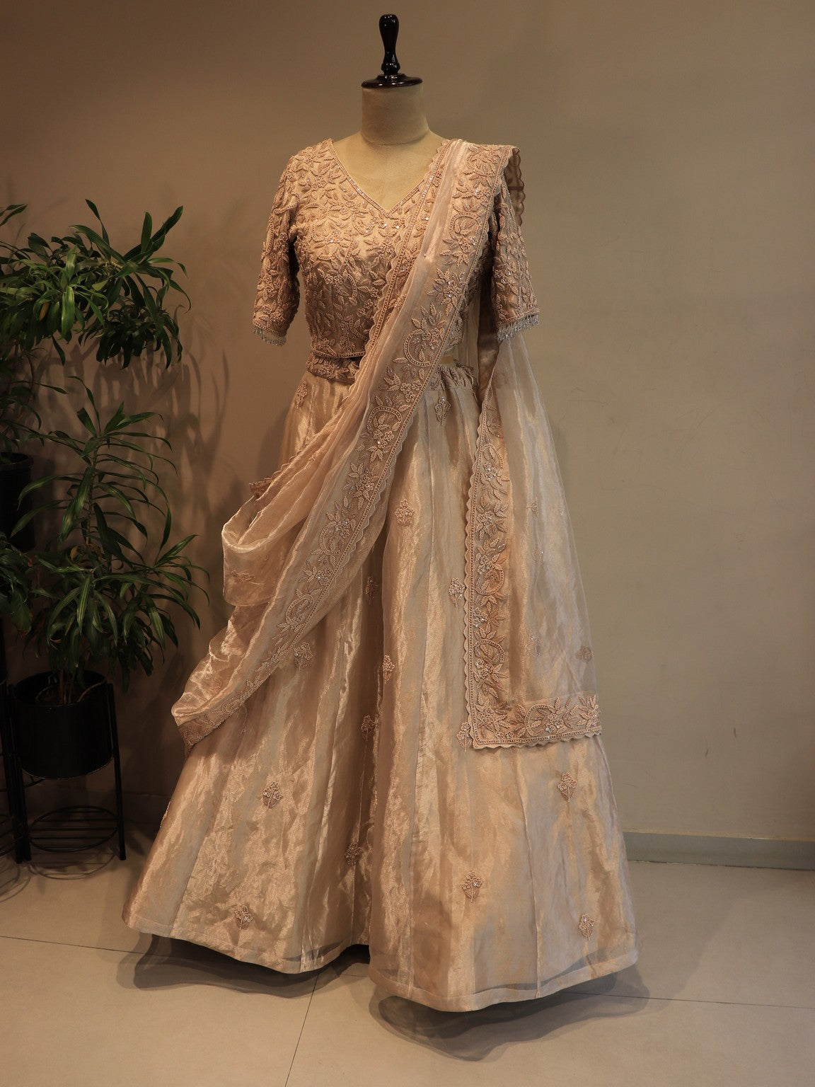 champaign gold embroidered lehenga set