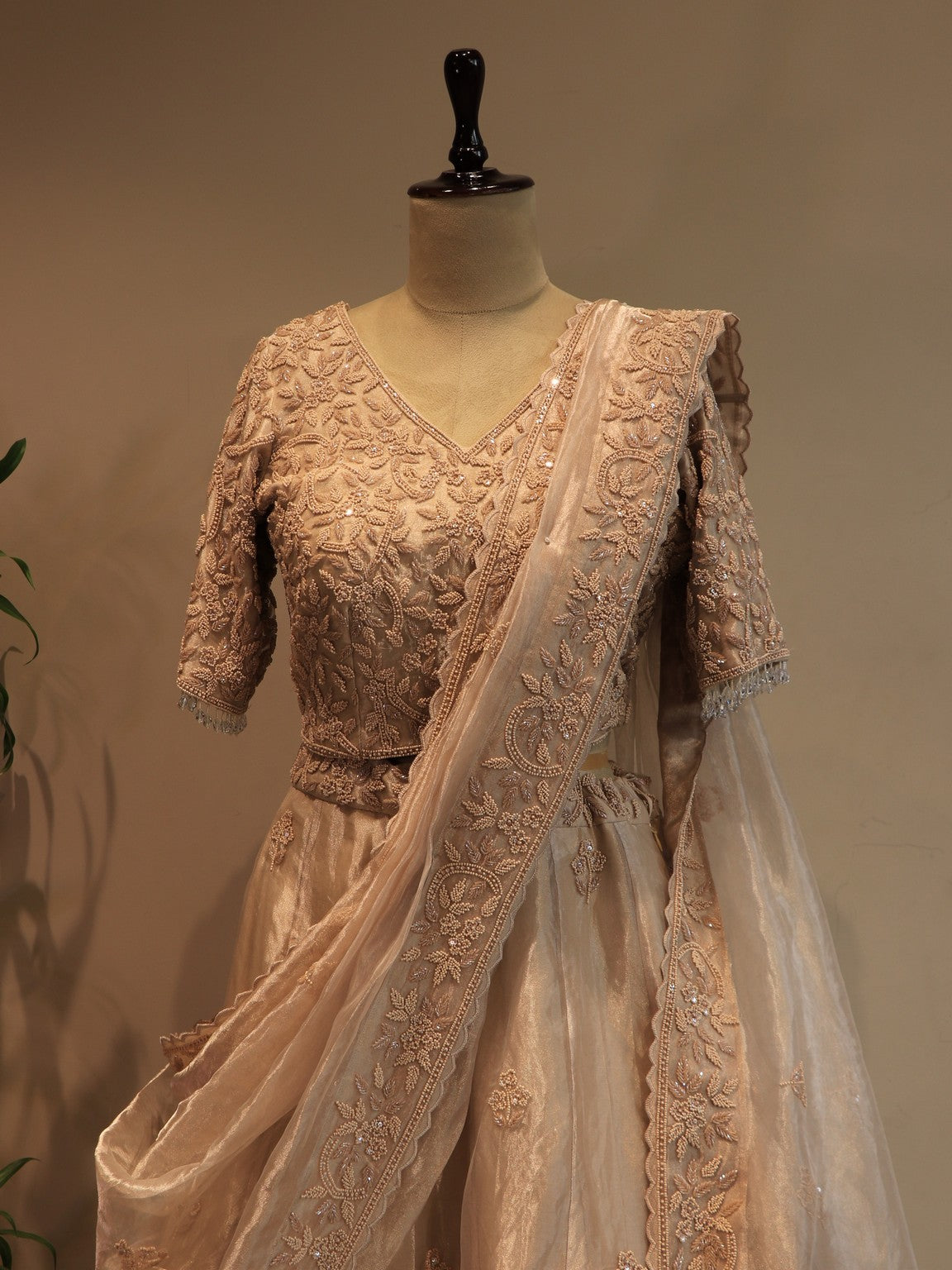 champaign gold embroidered lehenga set