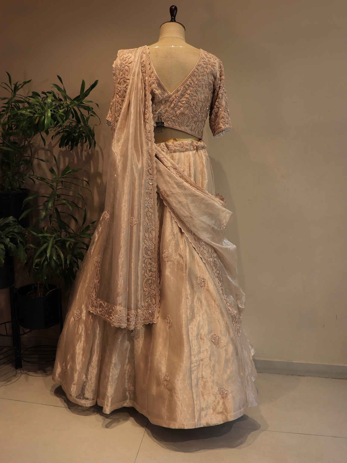 champaign gold embroidered lehenga set