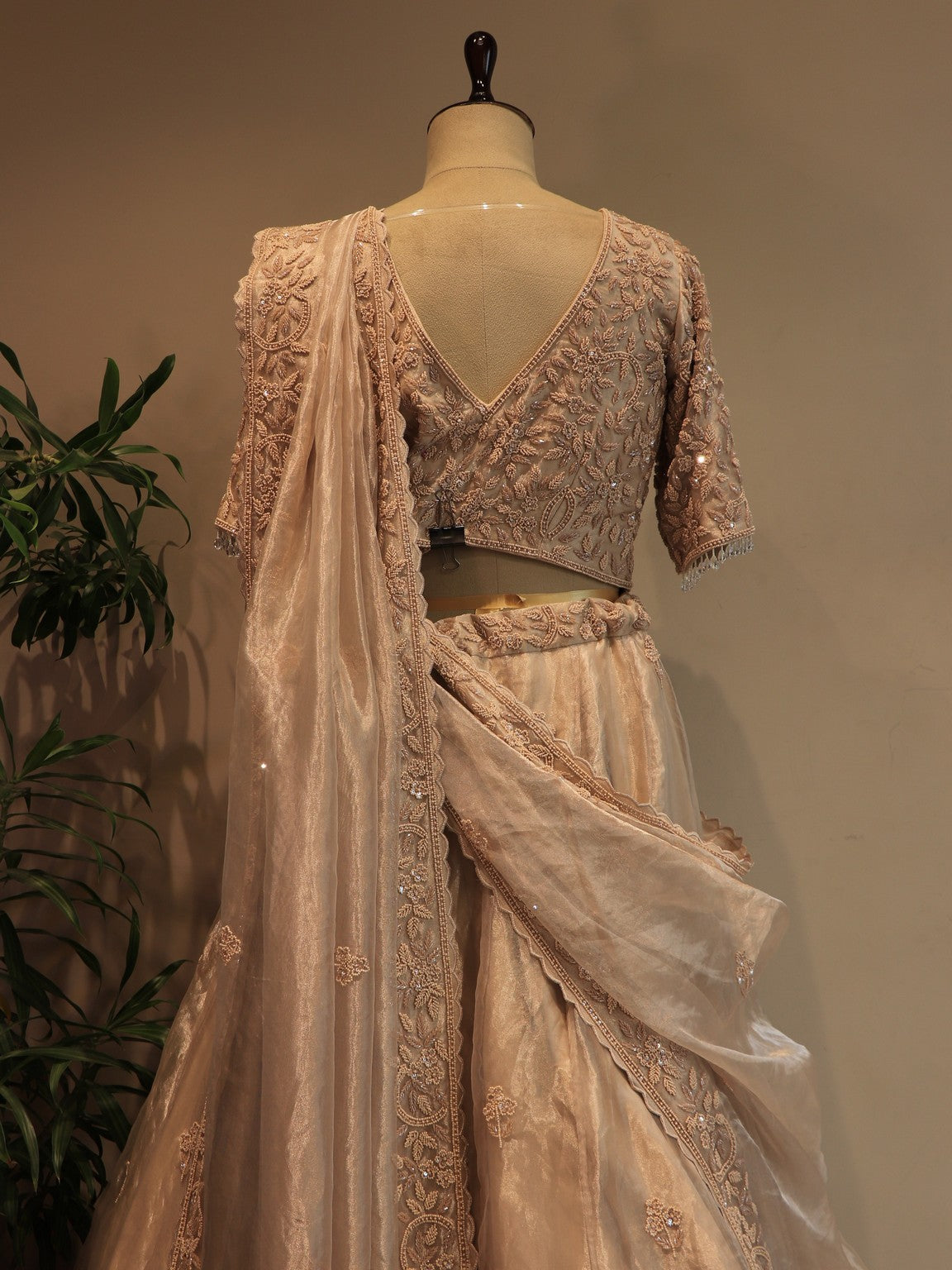 champaign gold embroidered lehenga set