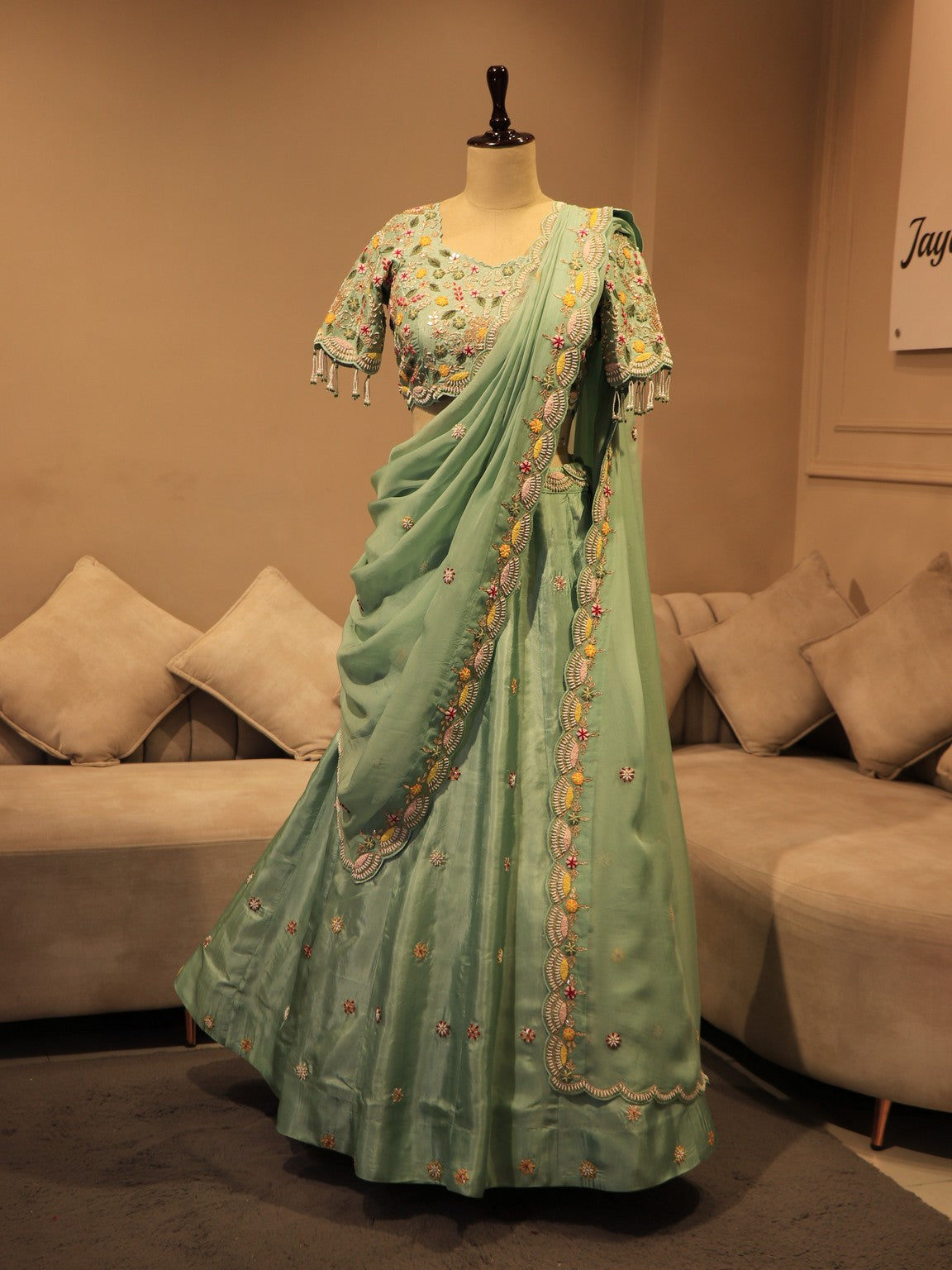 sea green embroidered lehenga set