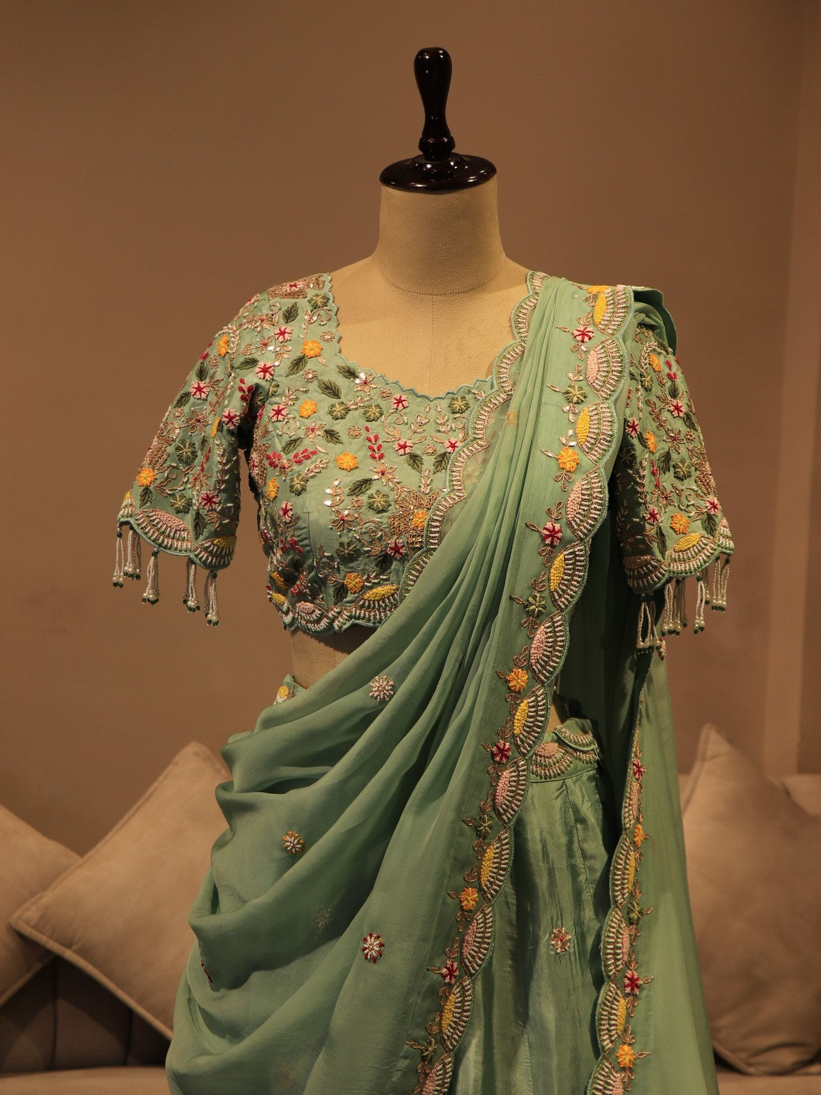 sea green embroidered lehenga set