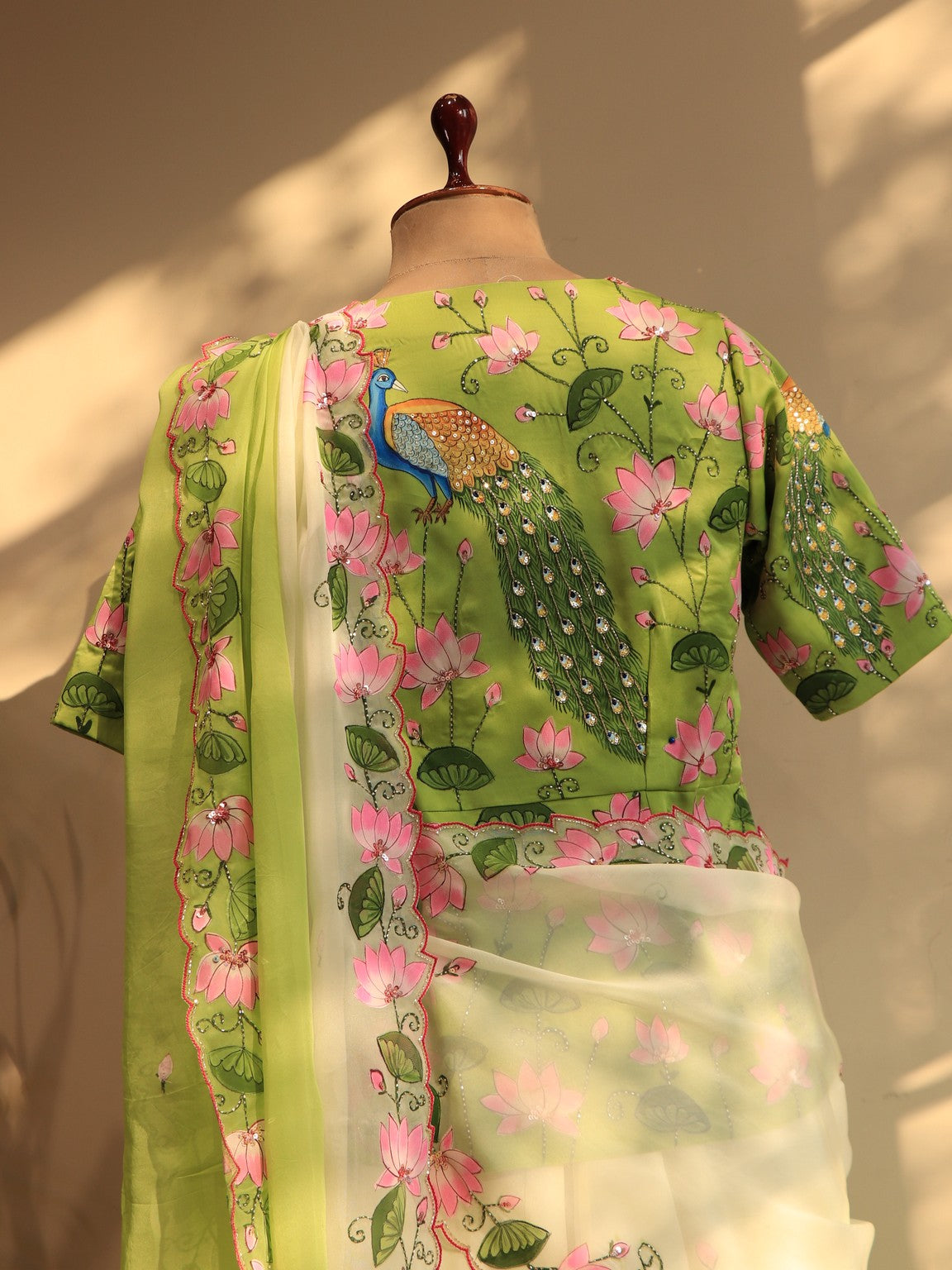 Parrot green pichwai hand painted lehenga set