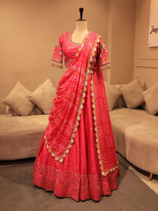 Pink bandhej lehenga set