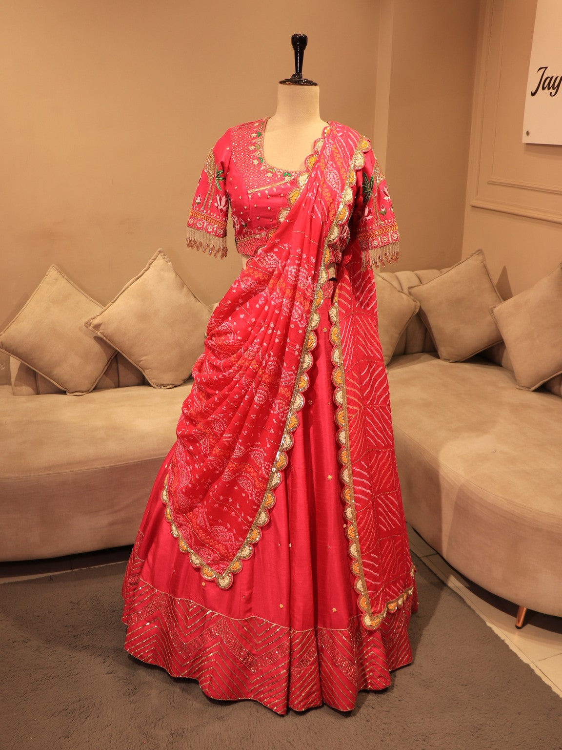 Pink bandhej lehenga set