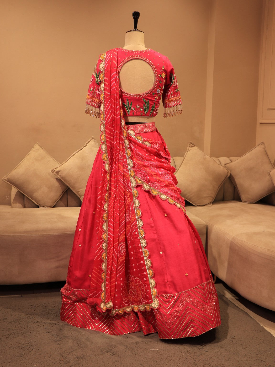 Pink bandhej lehenga set