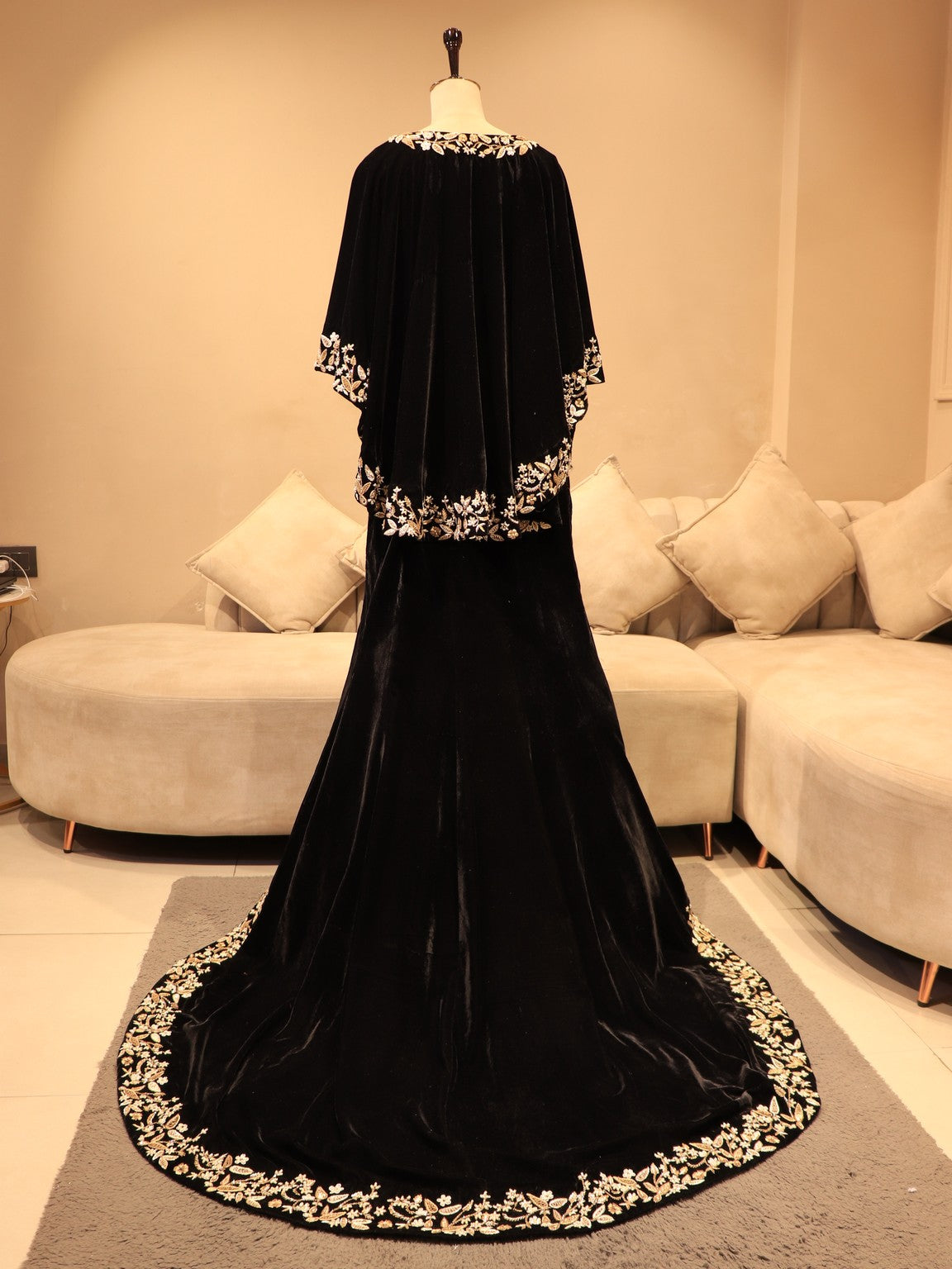 Black zardosi embroidered velvet gown