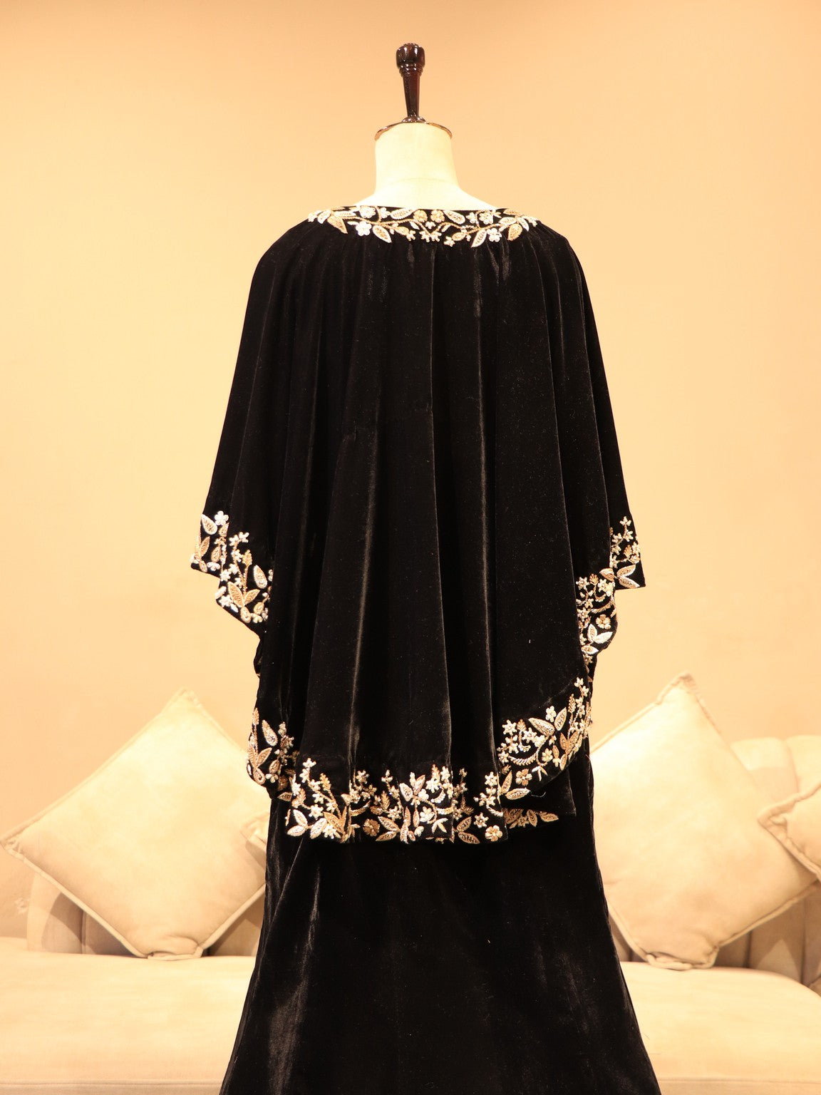 Black zardosi embroidered velvet gown