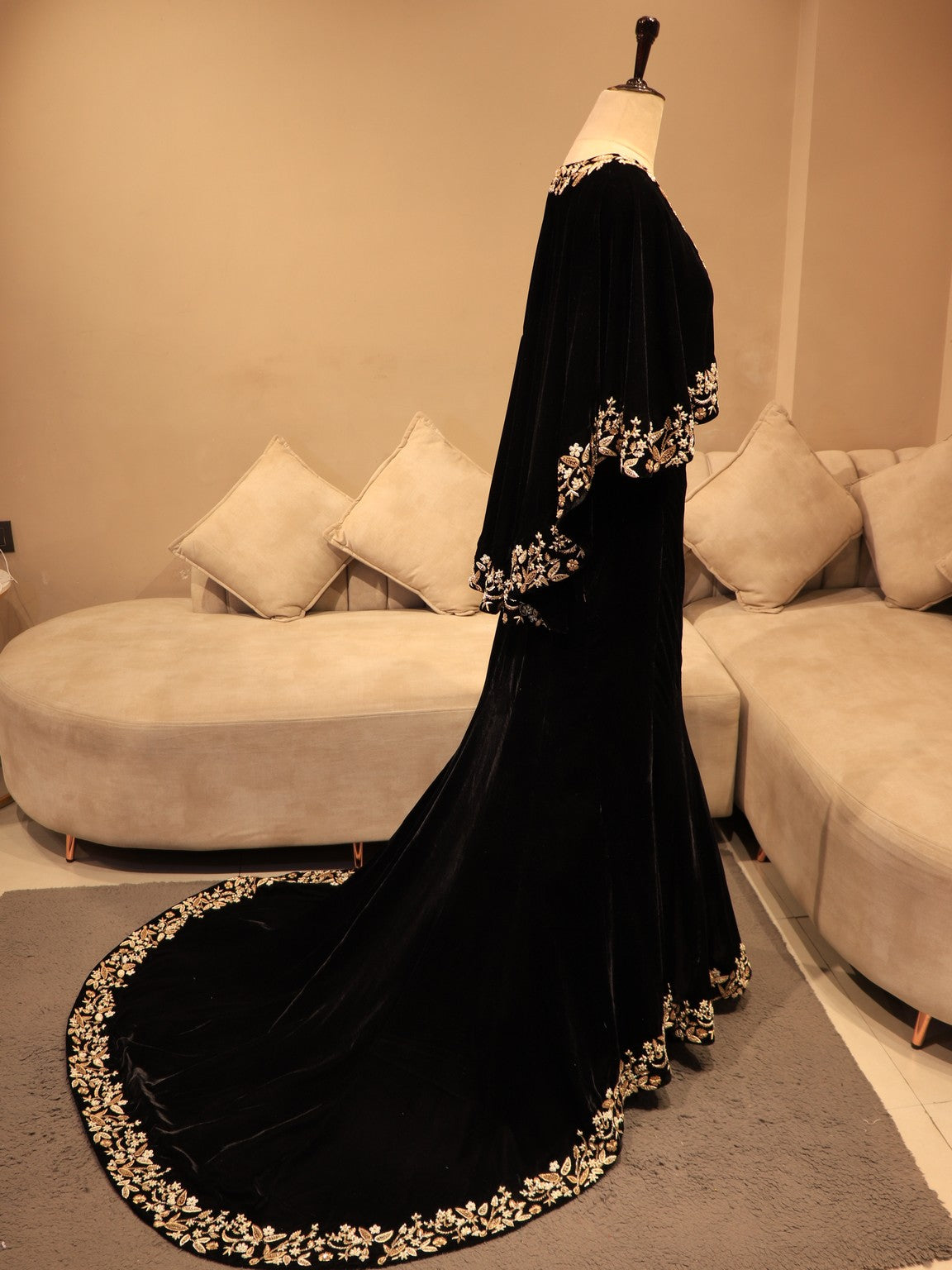 Black zardosi embroidered velvet gown