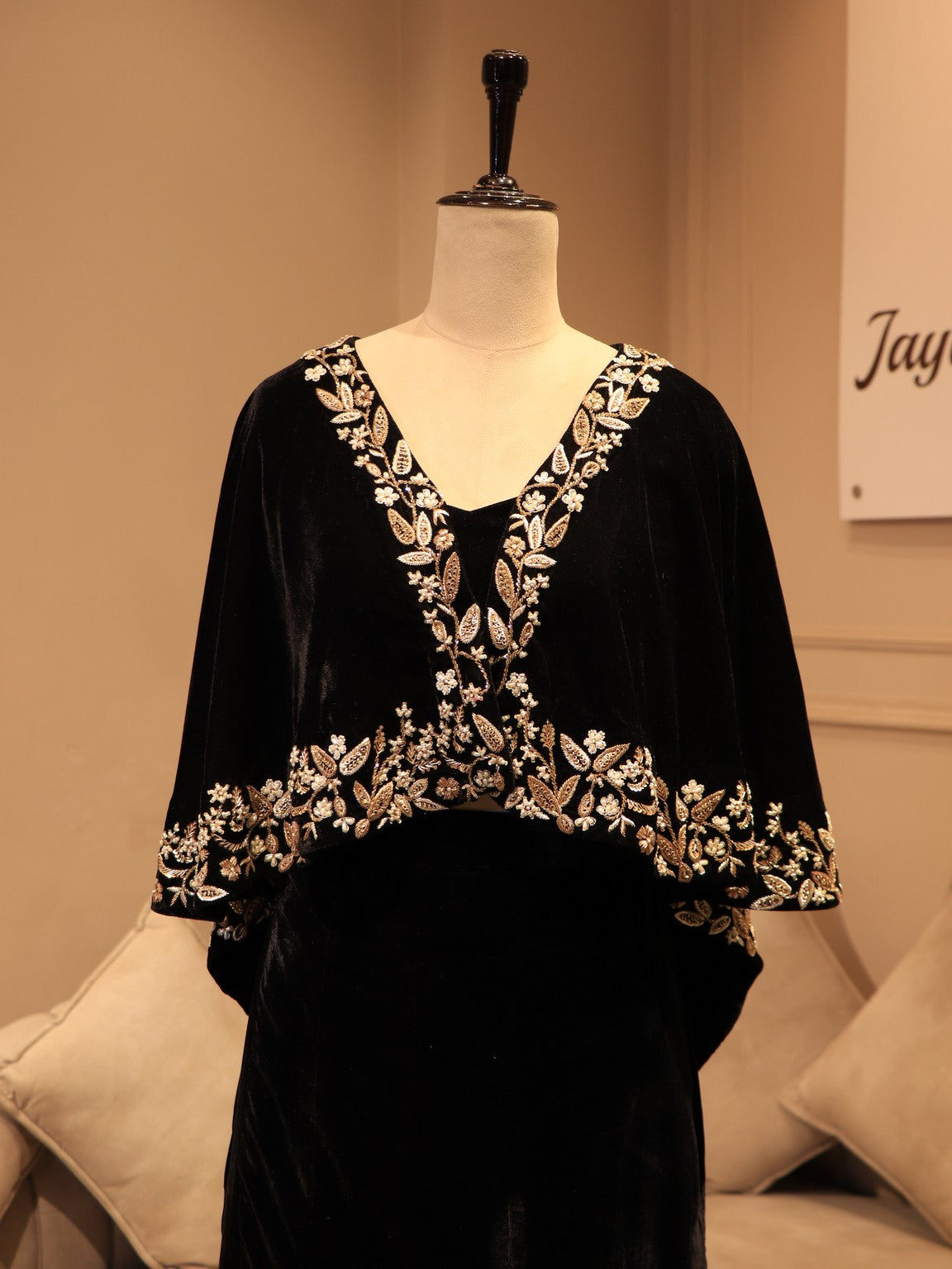 Black zardosi embroidered velvet gown