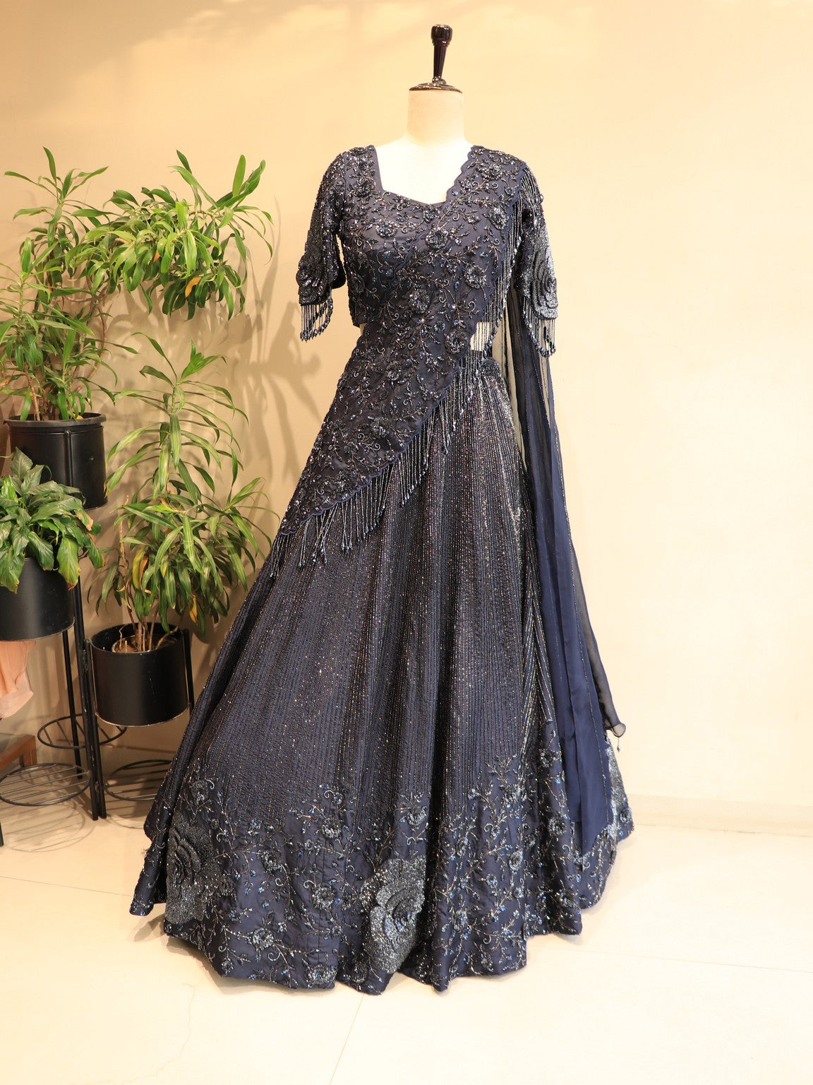 Navy blue 3D embroidered lehenga set