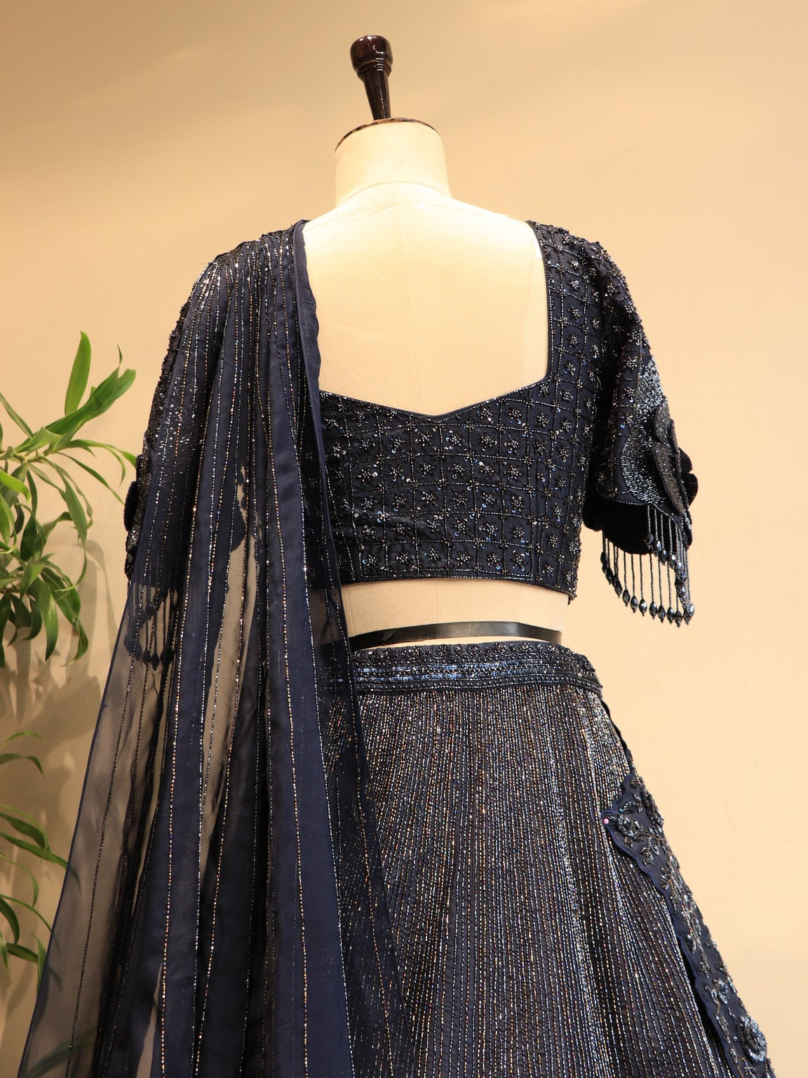 Navy blue 3D embroidered lehenga set