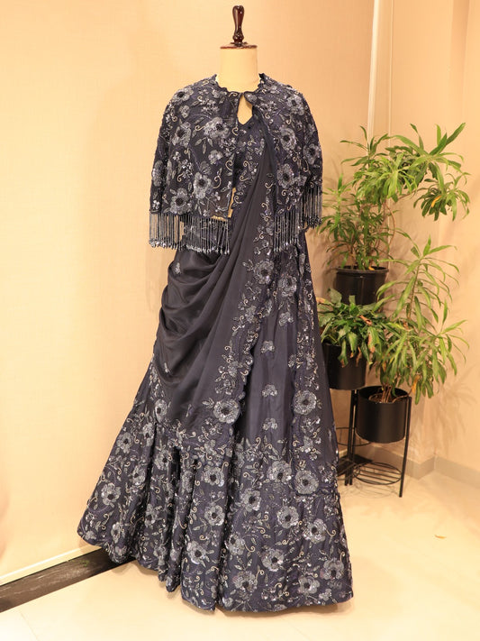 Navy blue embroidered lehenga set