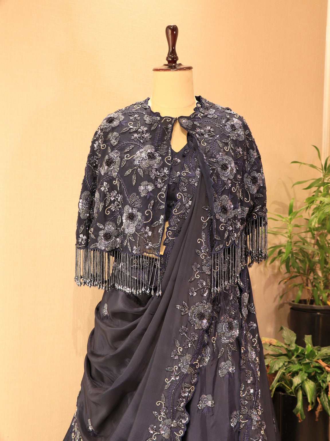 Navy blue embroidered lehenga set