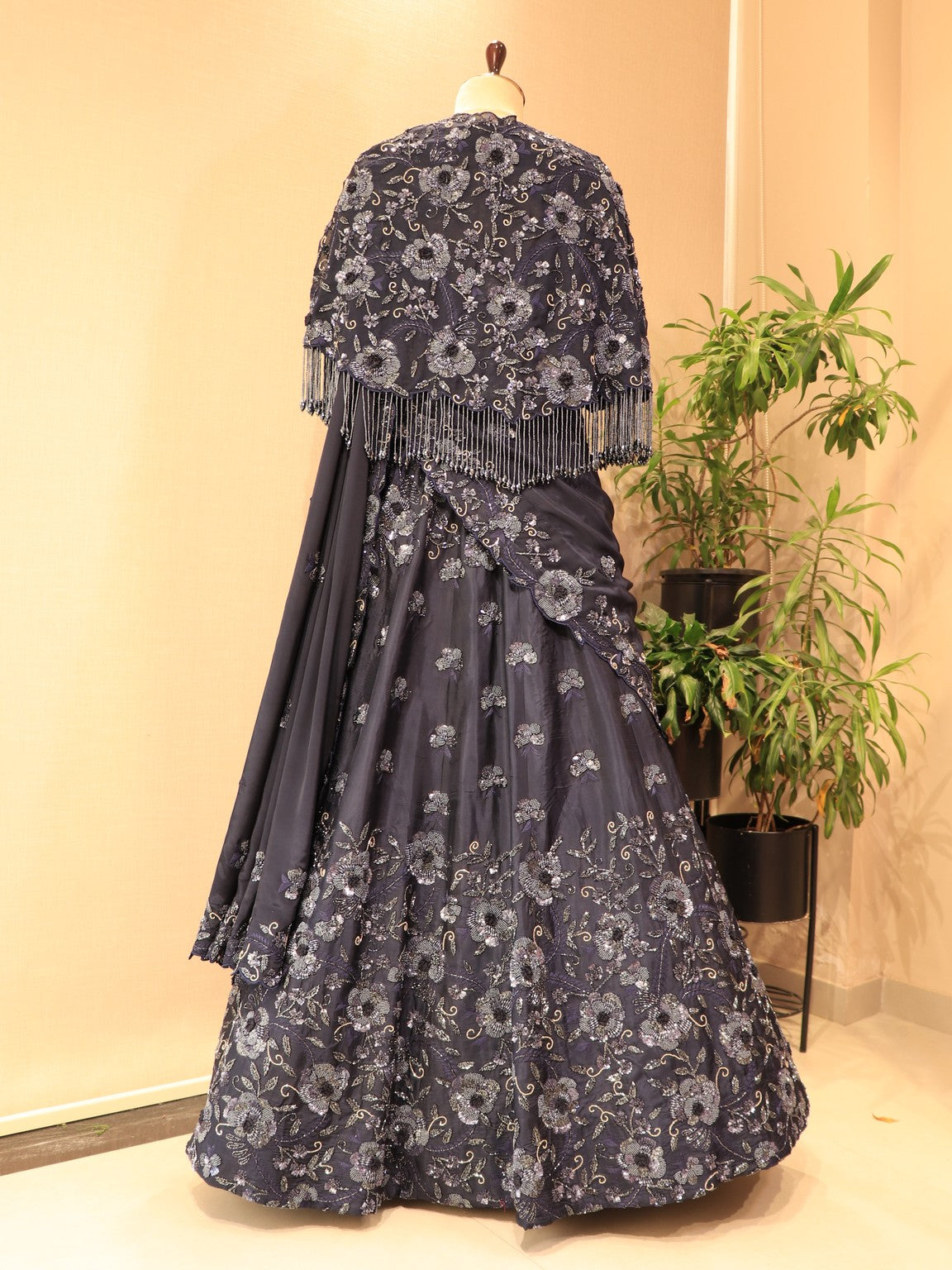 Navy blue embroidered lehenga set