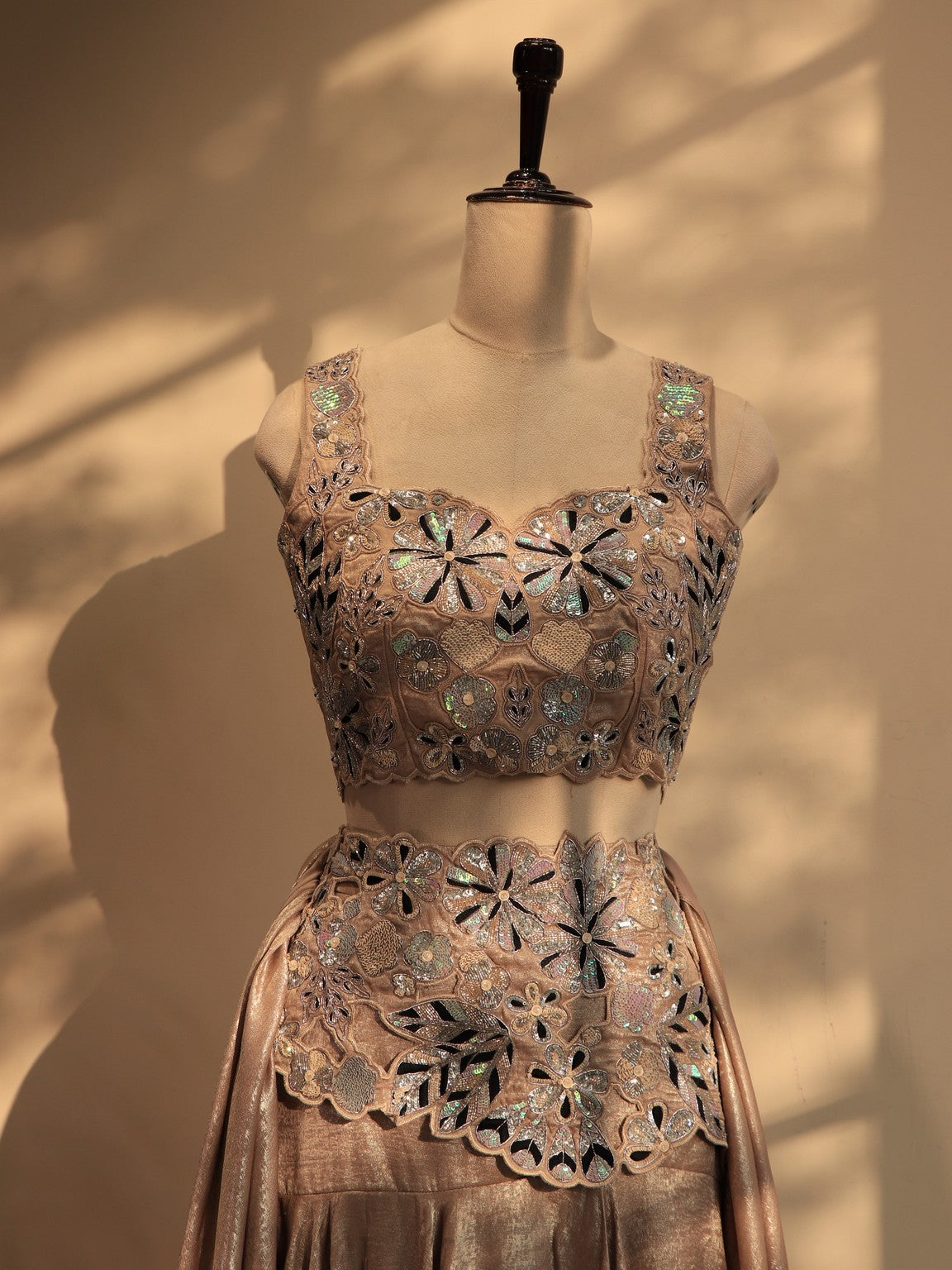 Beige crop top drape skirt