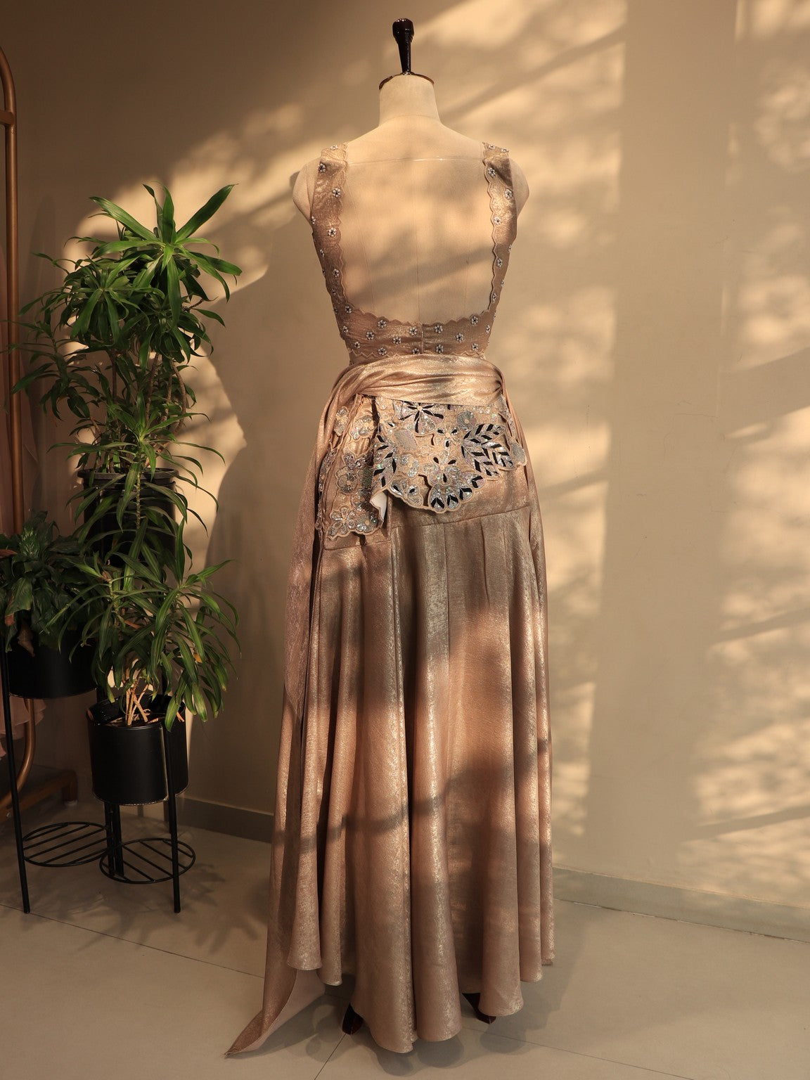 Beige crop top drape skirt