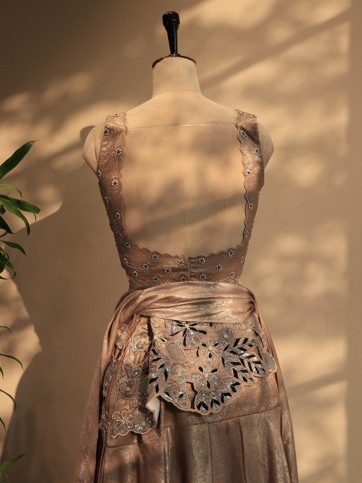 Beige crop top drape skirt