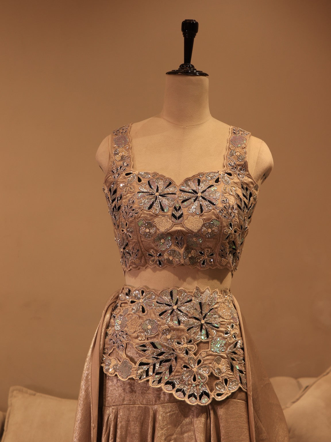 Beige crop top drape skirt