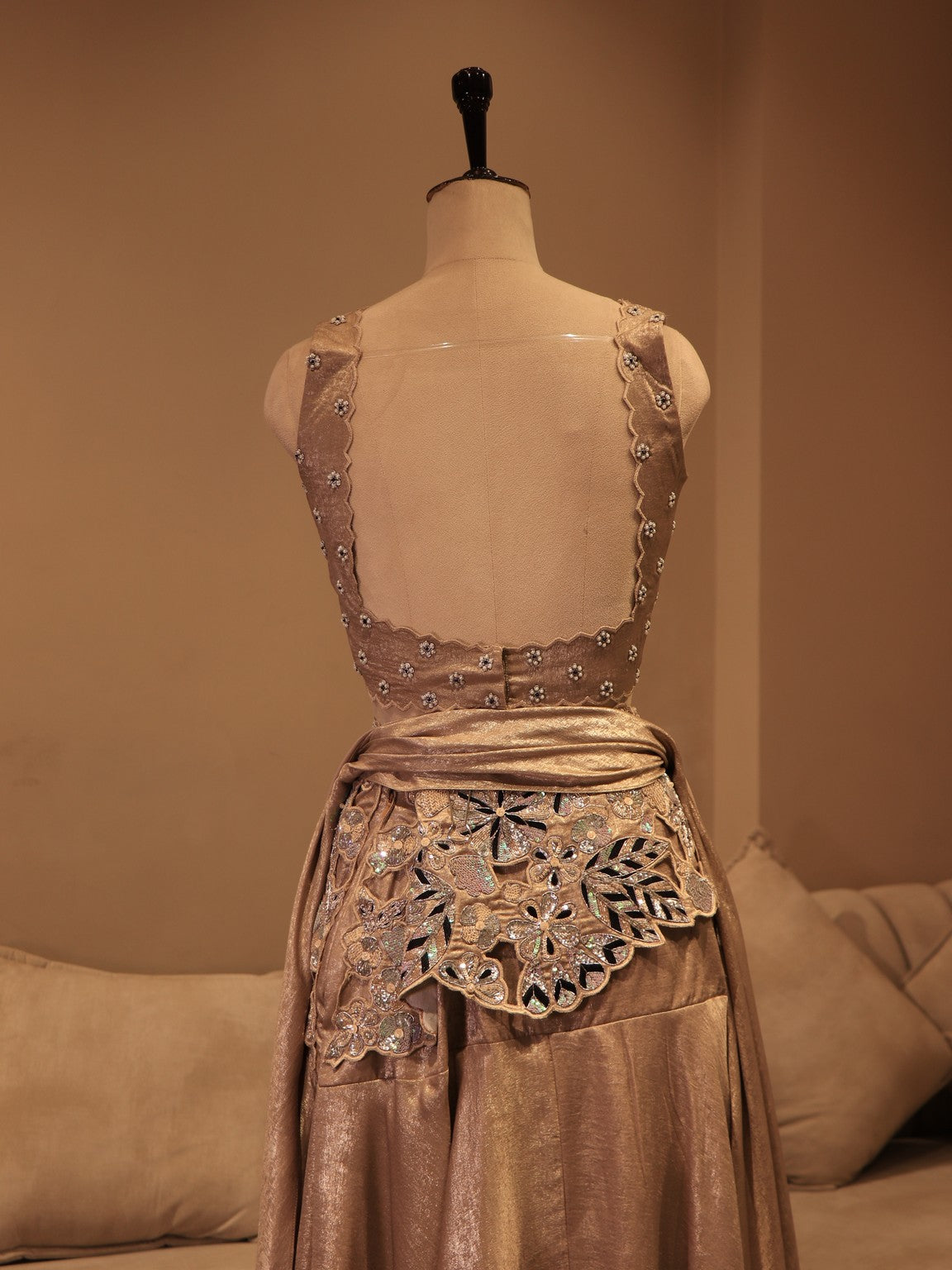 Beige crop top drape skirt