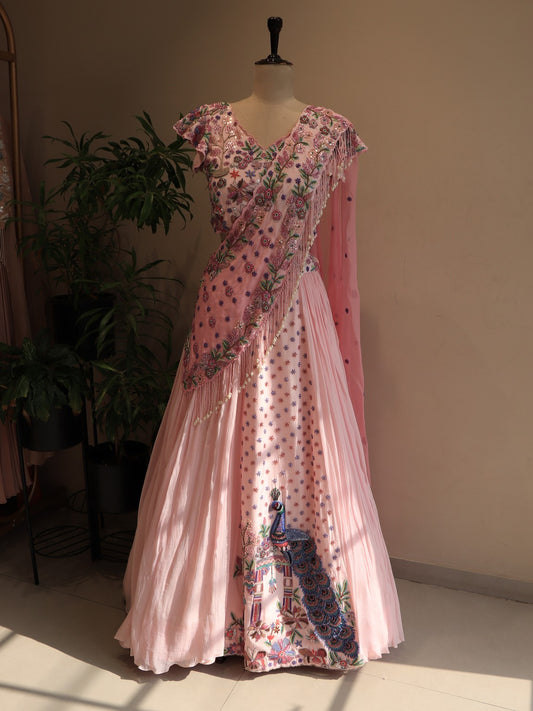 Blush pink peacock lehenga