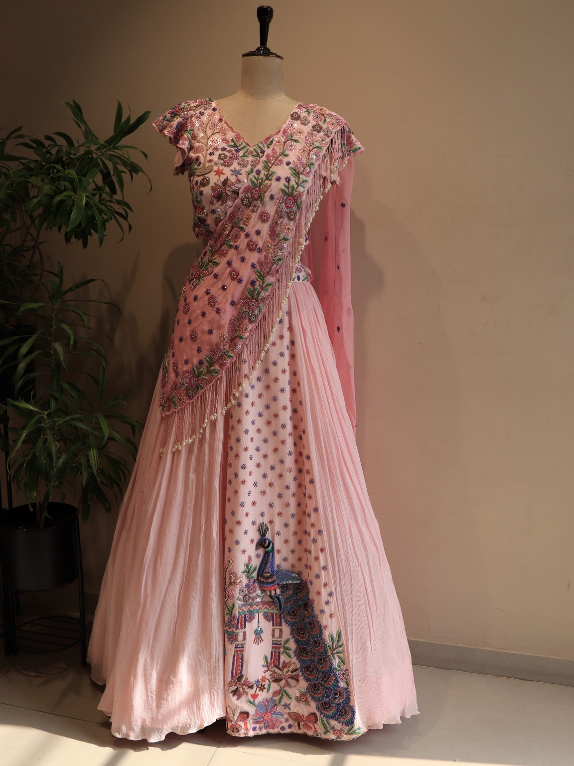 Blush pink peacock lehenga