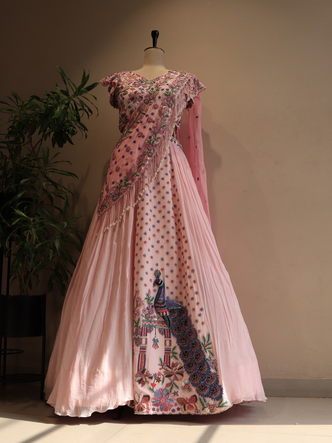Blush pink peacock lehenga