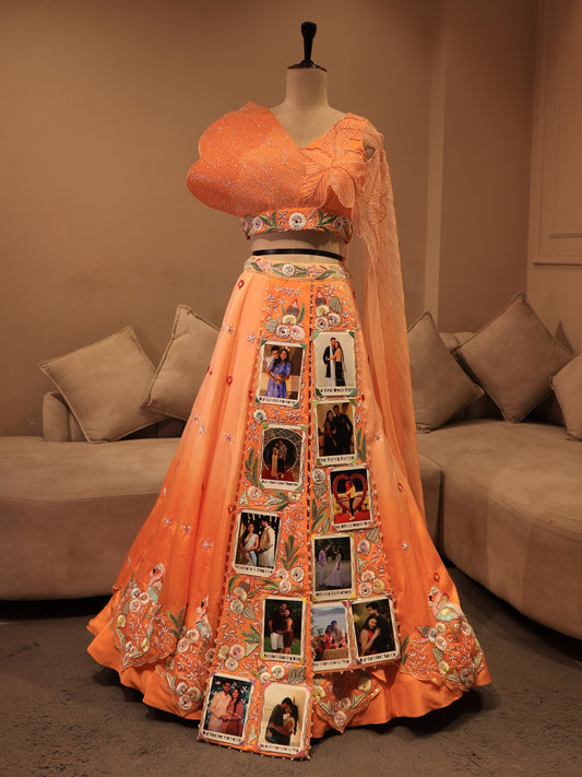 Peach shaded embroidered custom crop top skirt