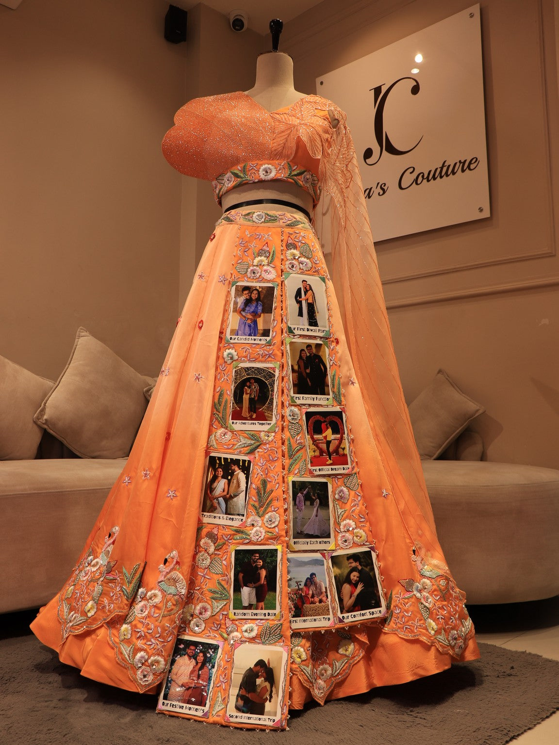 Peach shaded embroidered custom crop top skirt