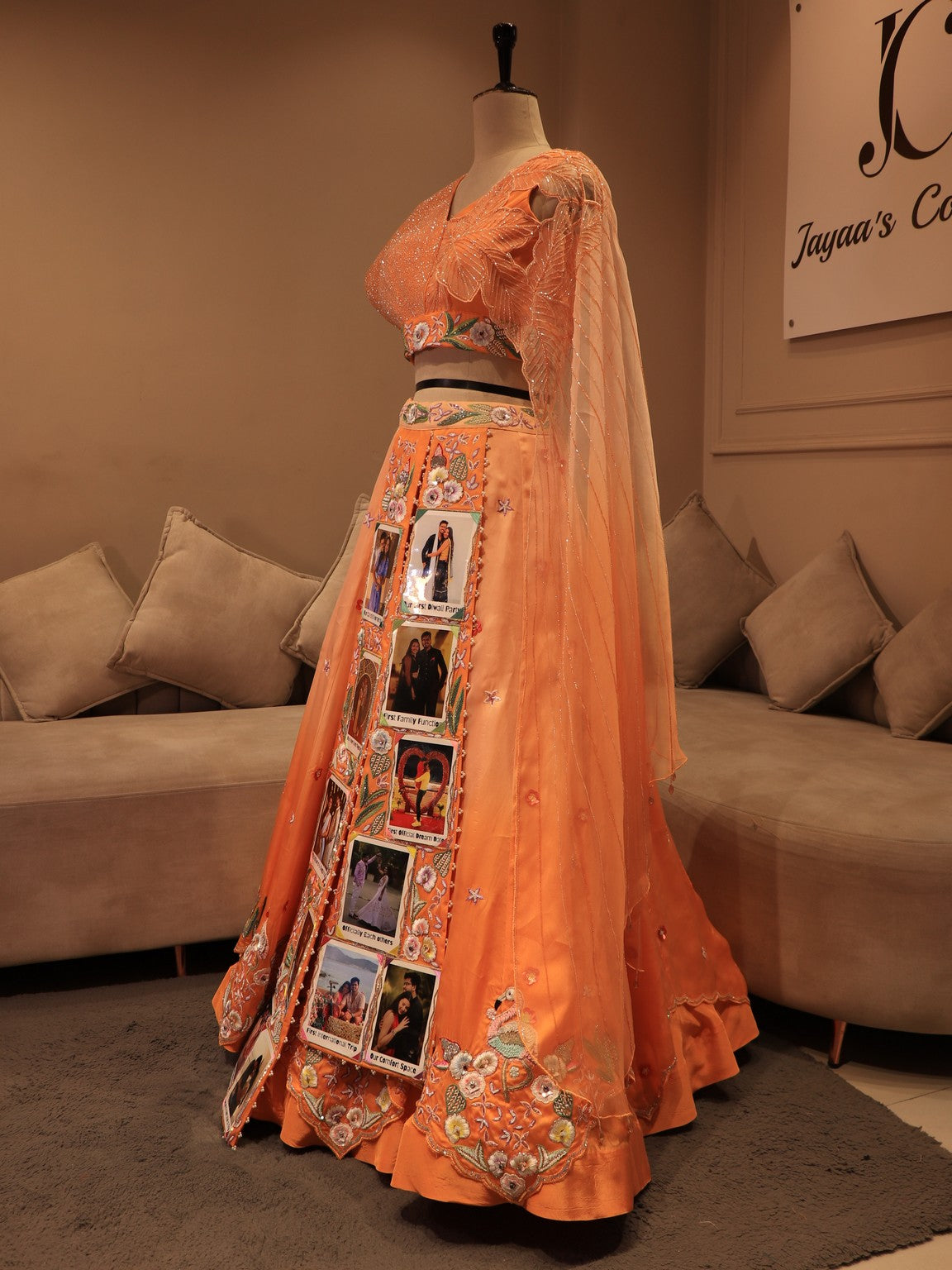 Peach shaded embroidered custom crop top skirt