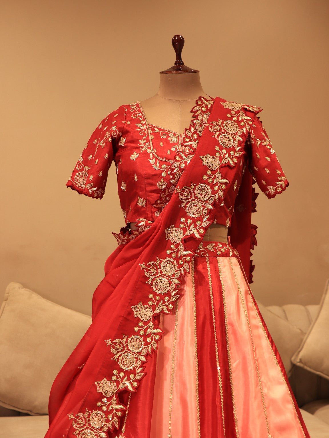 Deep maroon peach shaded maroon lehenga set