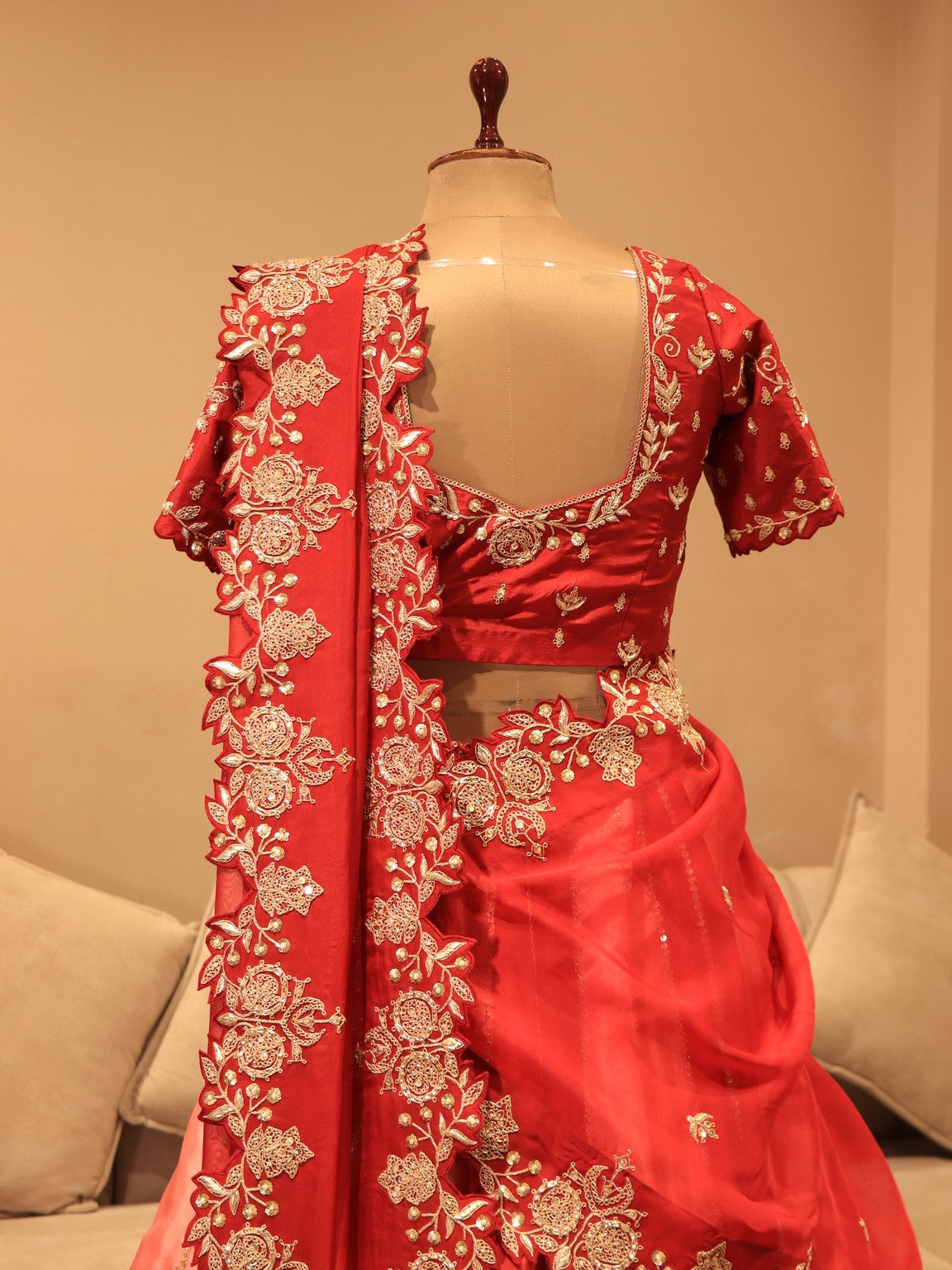 Deep maroon peach shaded maroon lehenga set