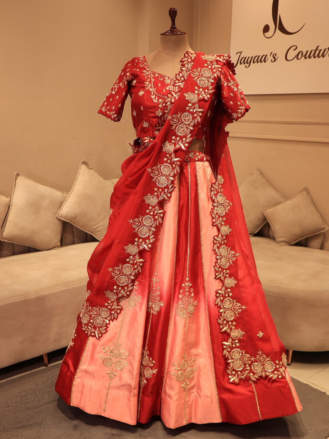 Deep maroon peach shaded maroon lehenga set