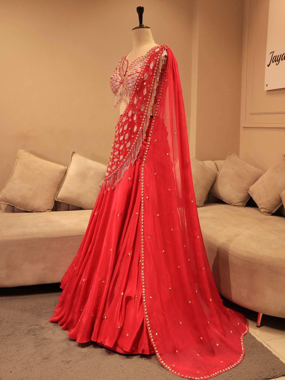 Hot pink embroidered lehenga set drape dupatta