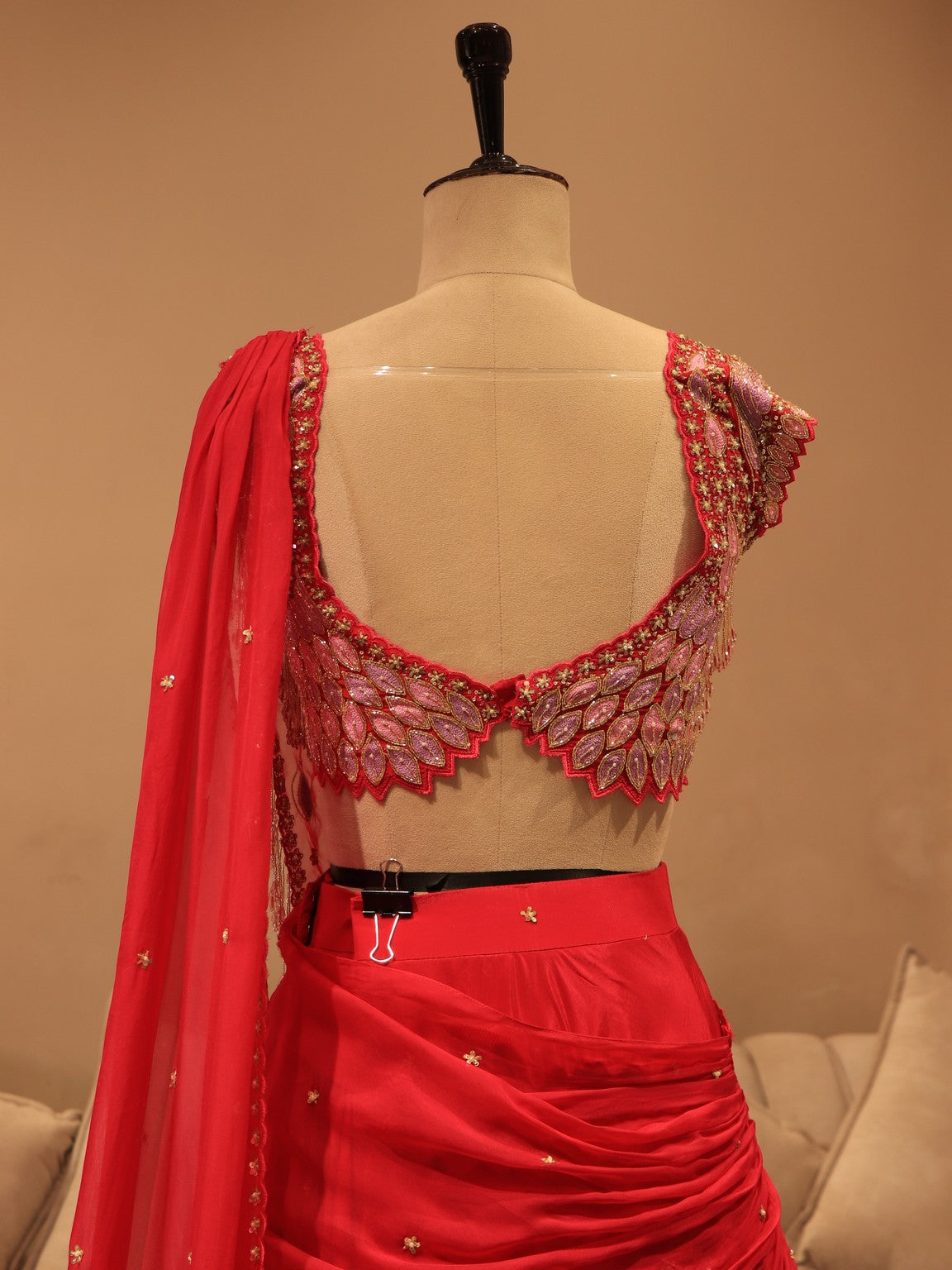 Hot pink embroidered lehenga set drape dupatta