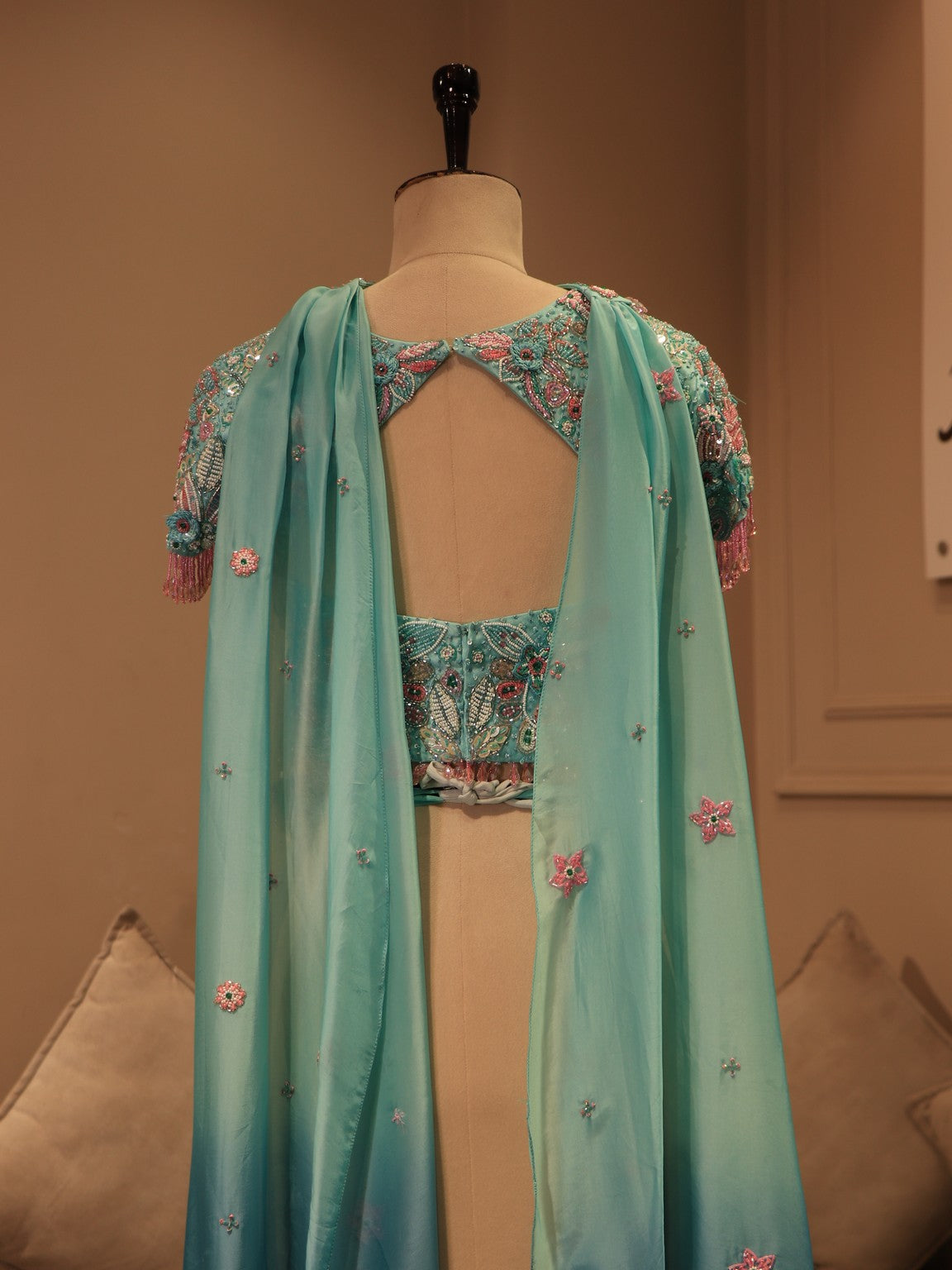 Sea green shaded crop top plazo set