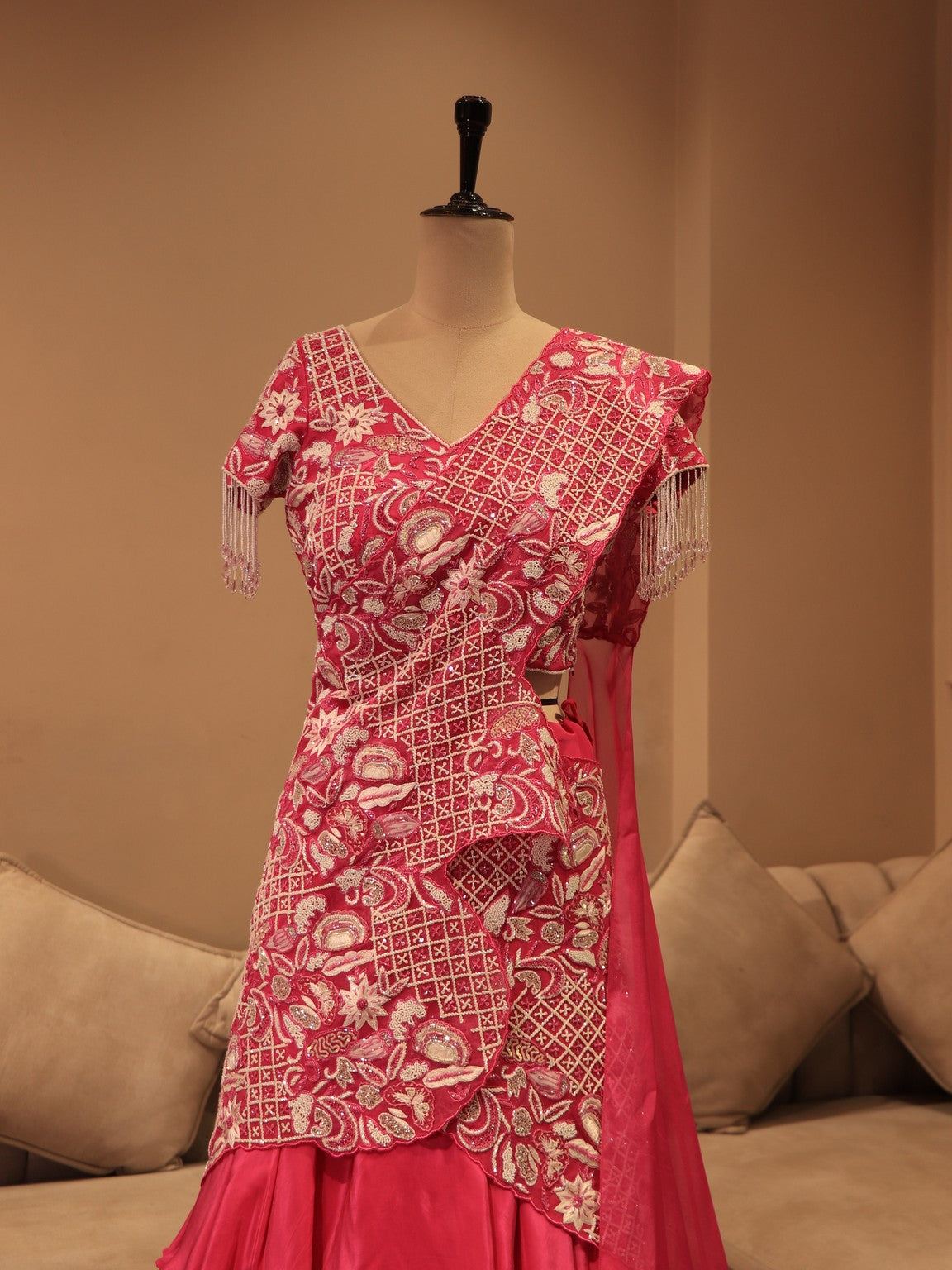 Hot pink embroidered lehenga set