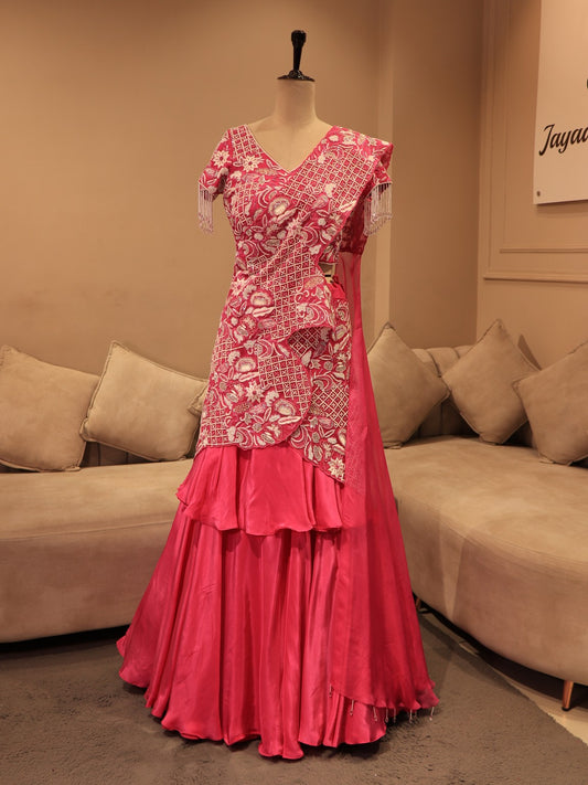 Hot pink embroidered lehenga set