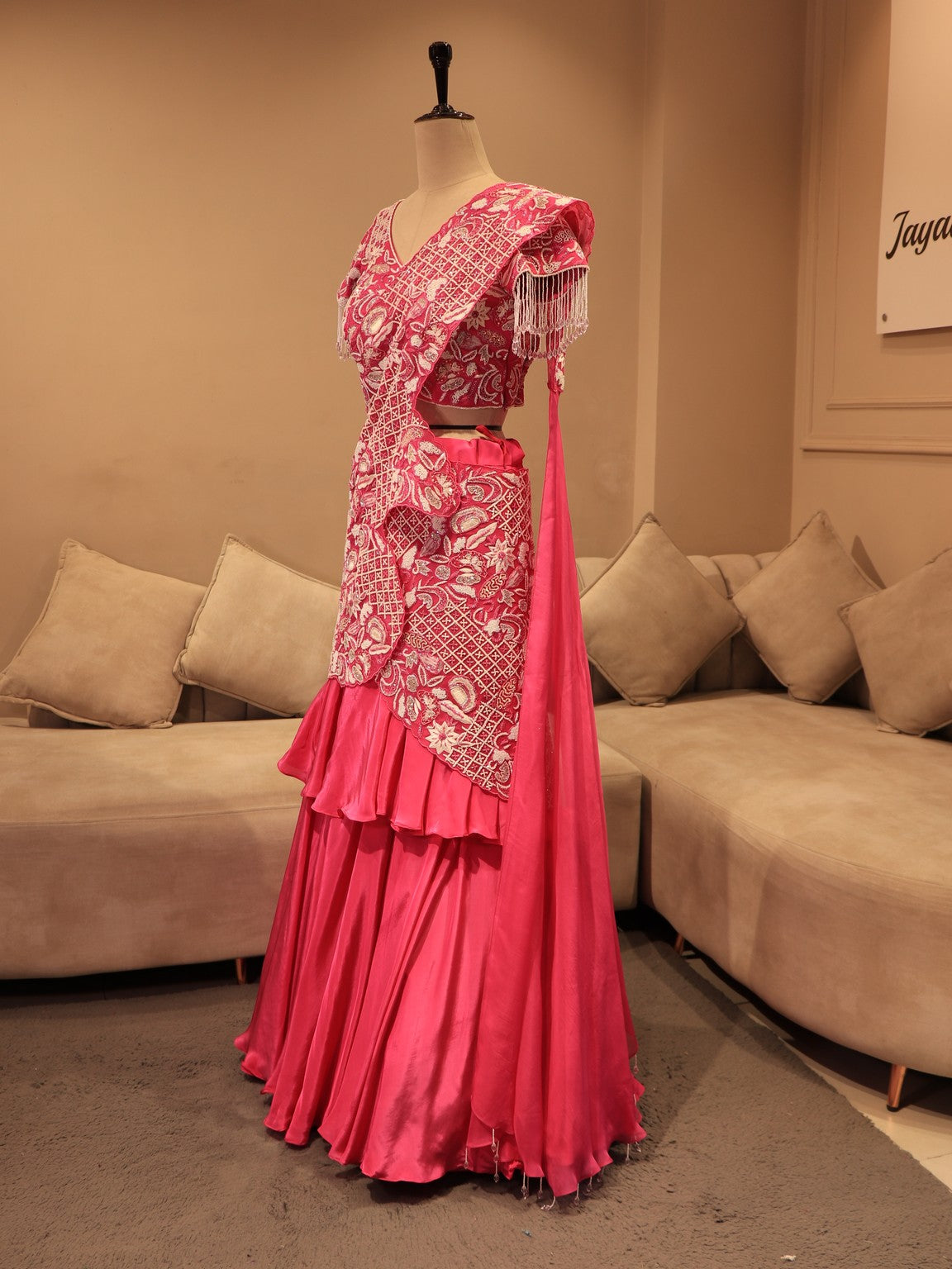 Hot pink embroidered lehenga set