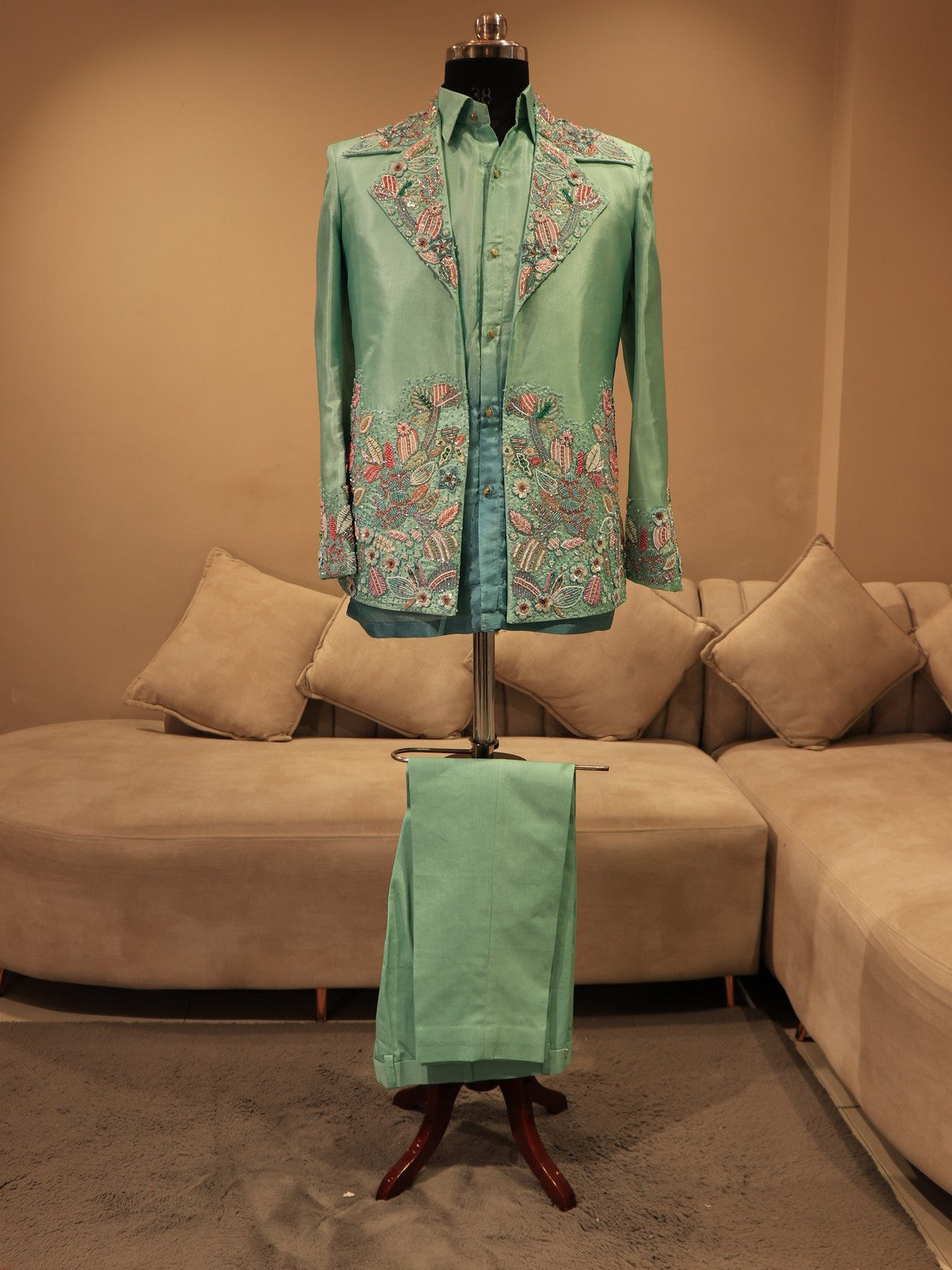 Sea green shaded mens blazer set