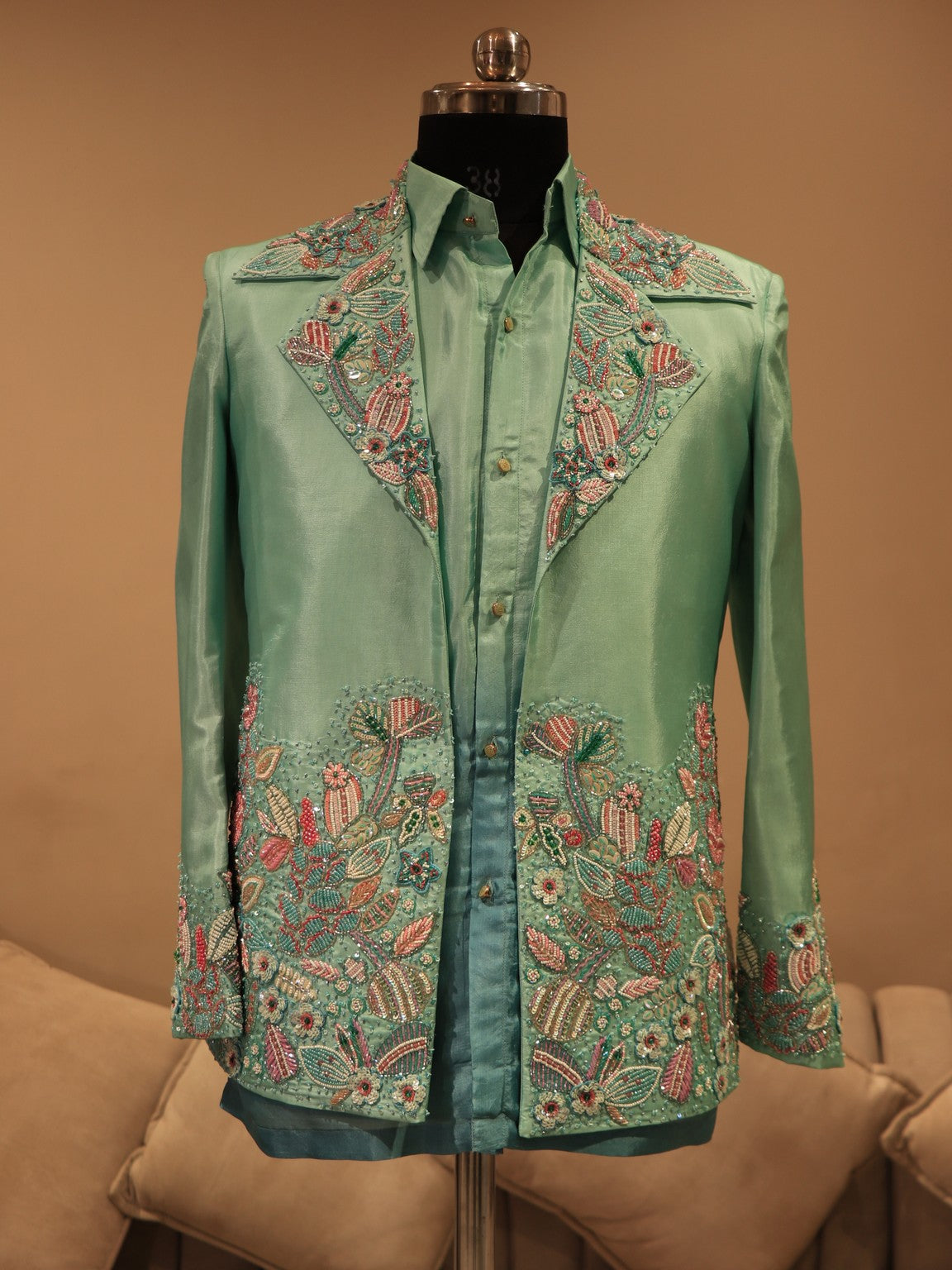 Sea green shaded mens blazer set