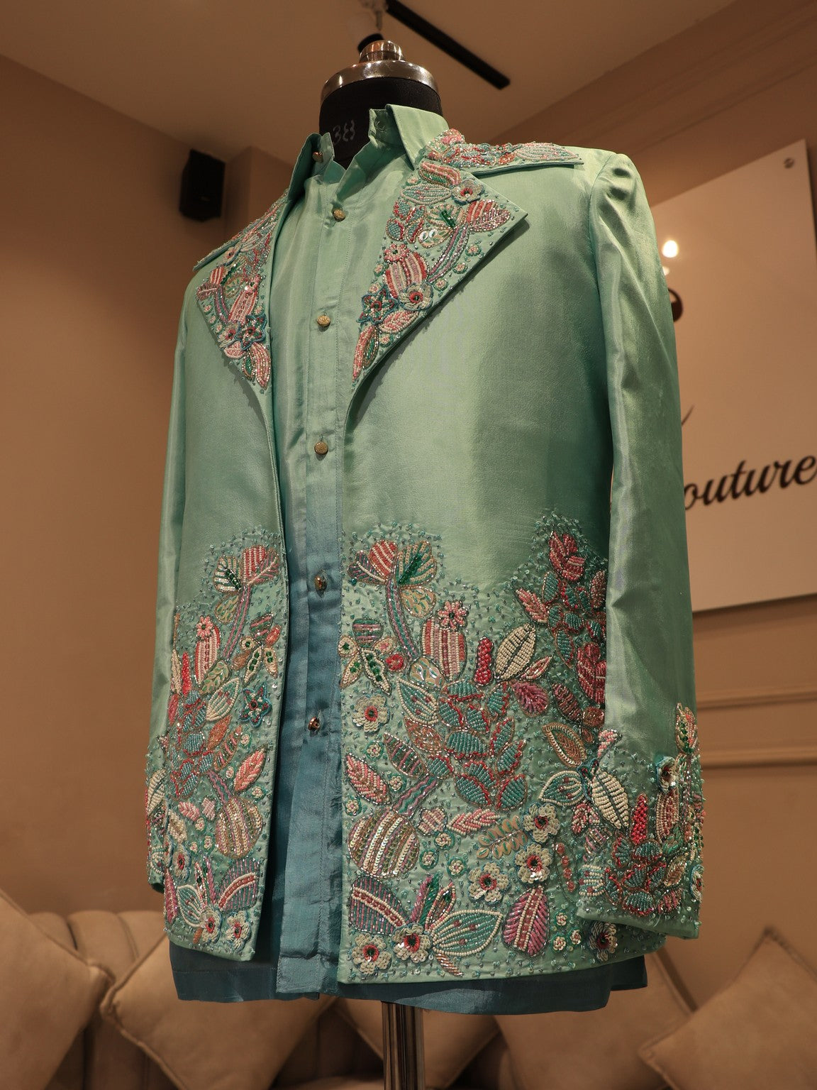 Sea green shaded mens blazer set