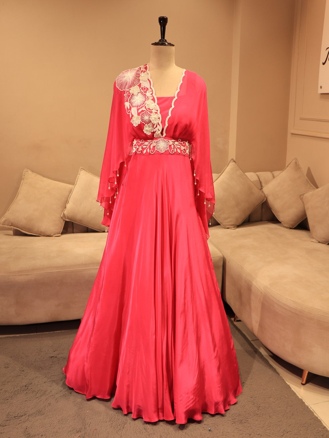 Hot pink drape gown