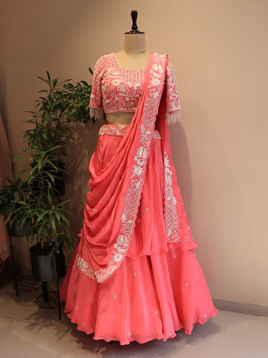 Pink embroidered lehenga set