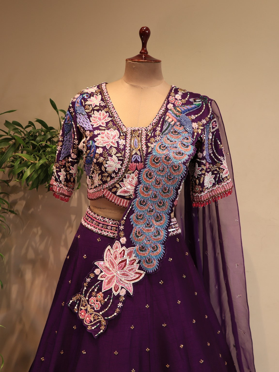 Deep purple peacock lehenga set