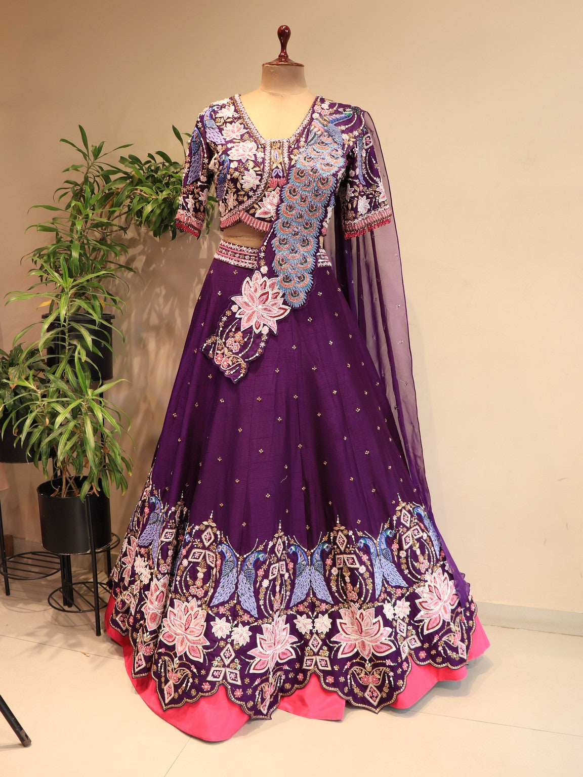 Deep purple peacock lehenga set