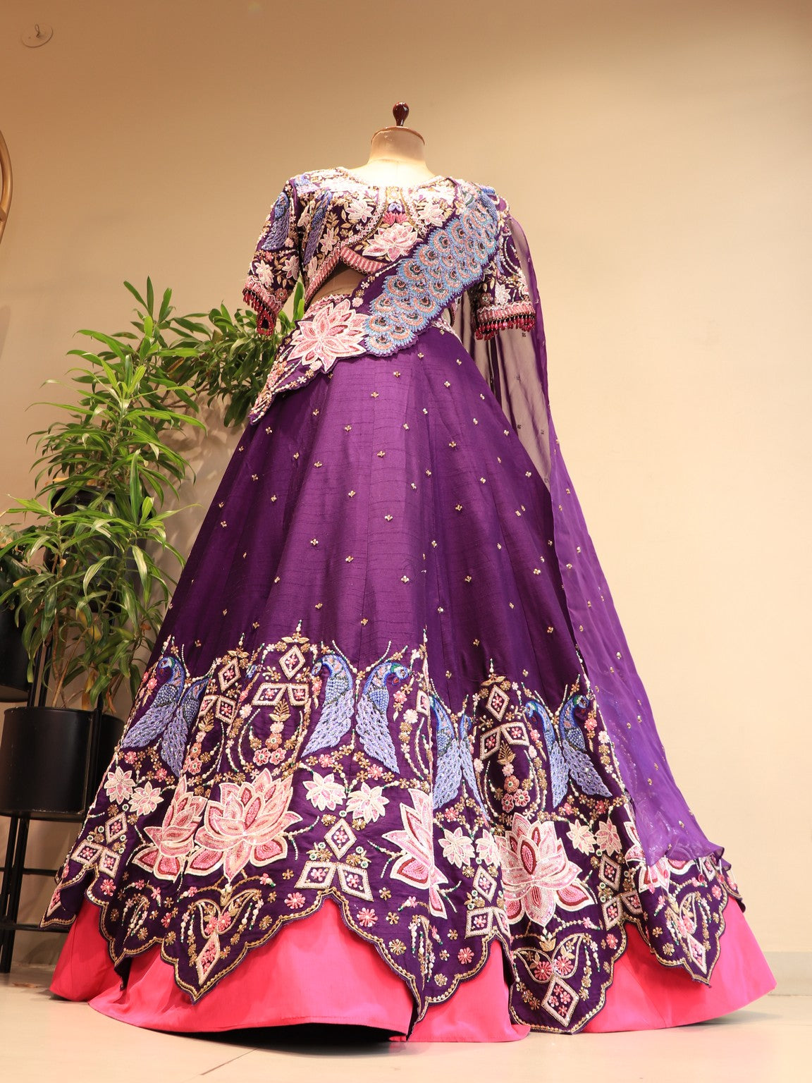 Deep purple peacock lehenga set